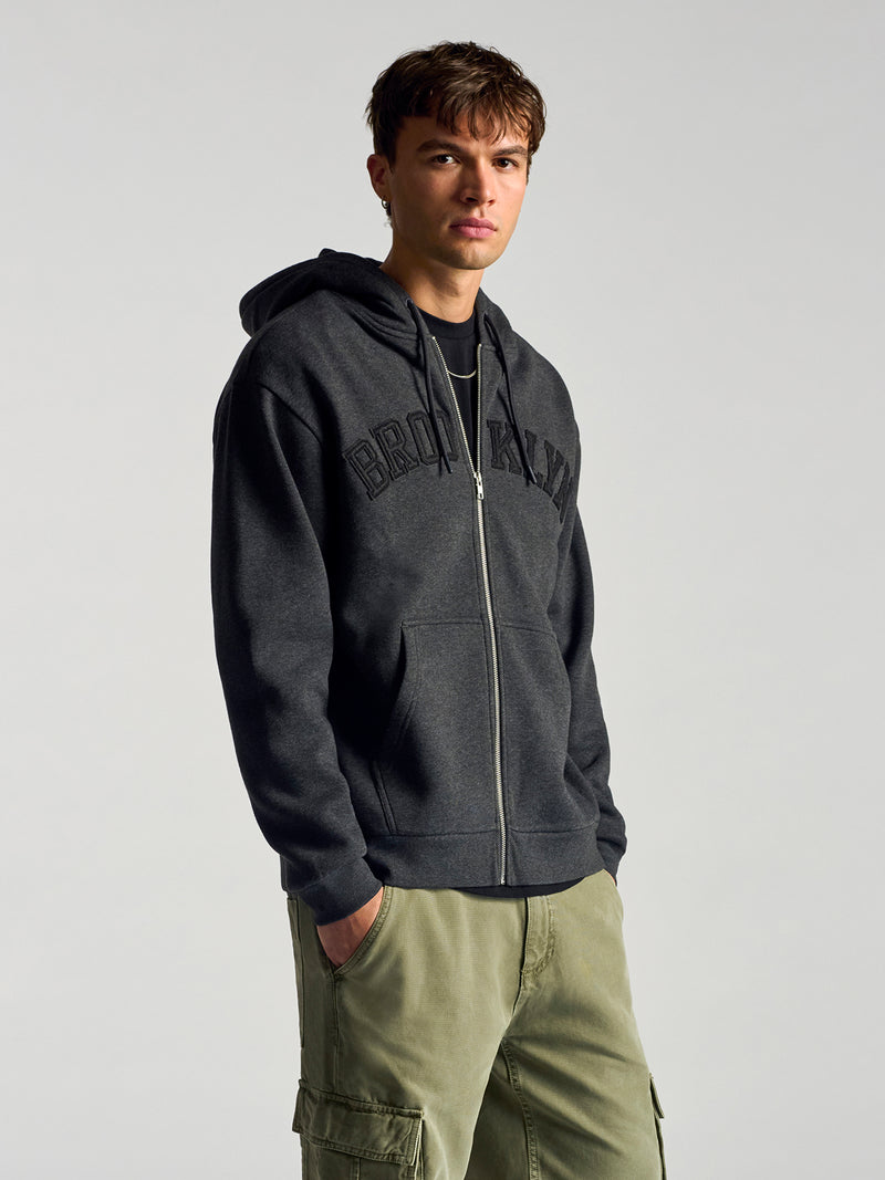 Men's Campus Zip Up Sweatshirt In Dark Grey Melange - BROOKLYN INDUSTRIES