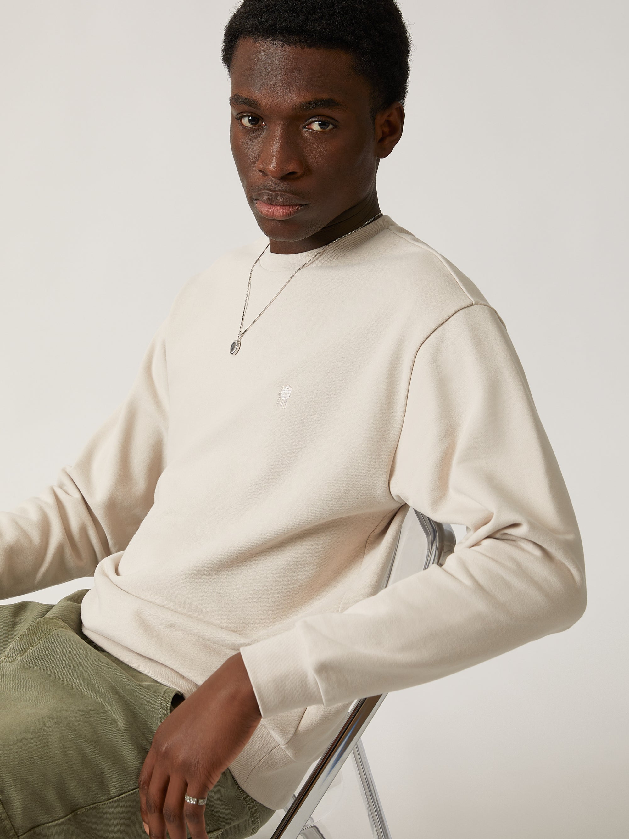 Men's Water Tower Crew Neck Sweatshirt in Moonbeam - BROOKLYN INDUSTRIES