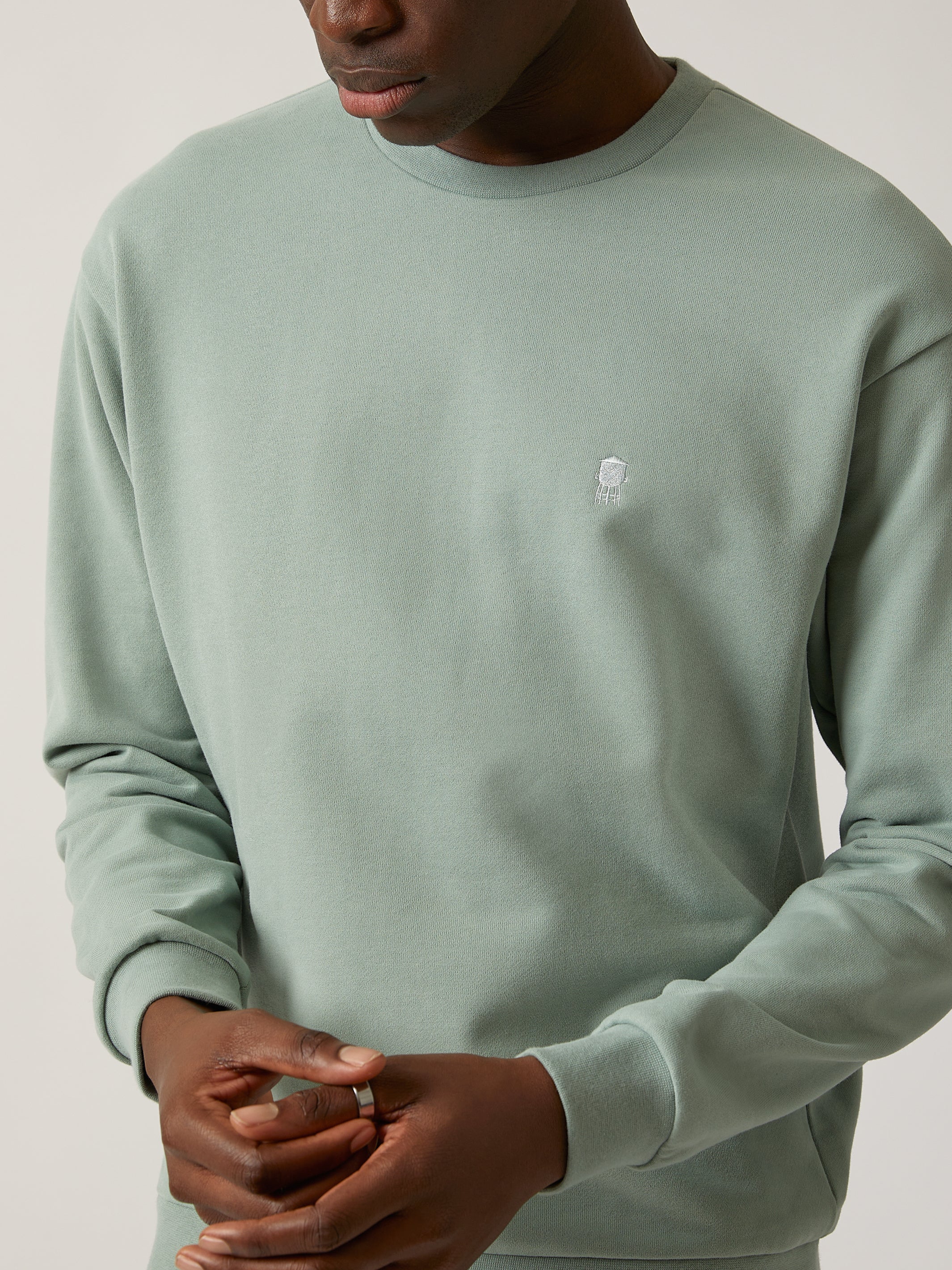 Men's Water Tower Crew Neck Sweatshirt in Green Milieu - BROOKLYN INDUSTRIES