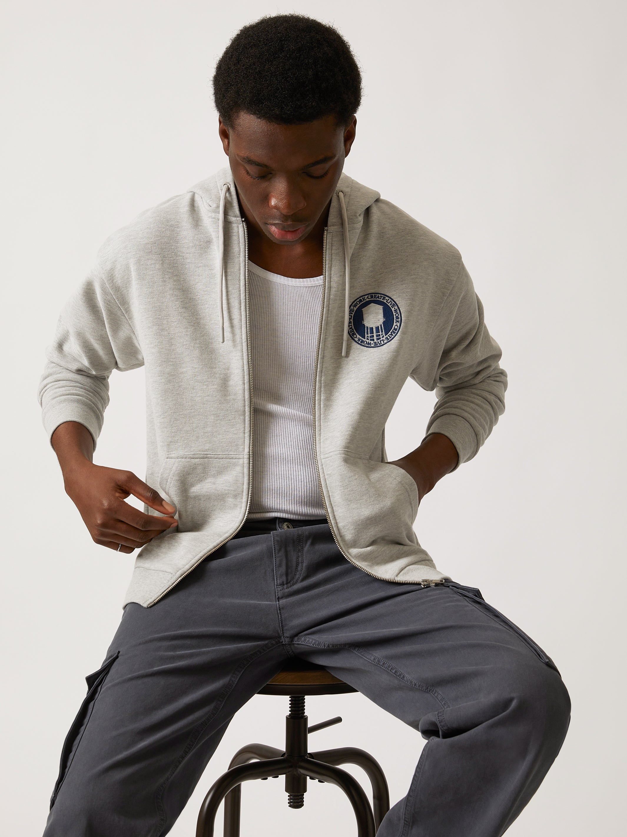 Men's Heritage Zip-Up Hoodie in Grey Melange - BROOKLYN INDUSTRIES