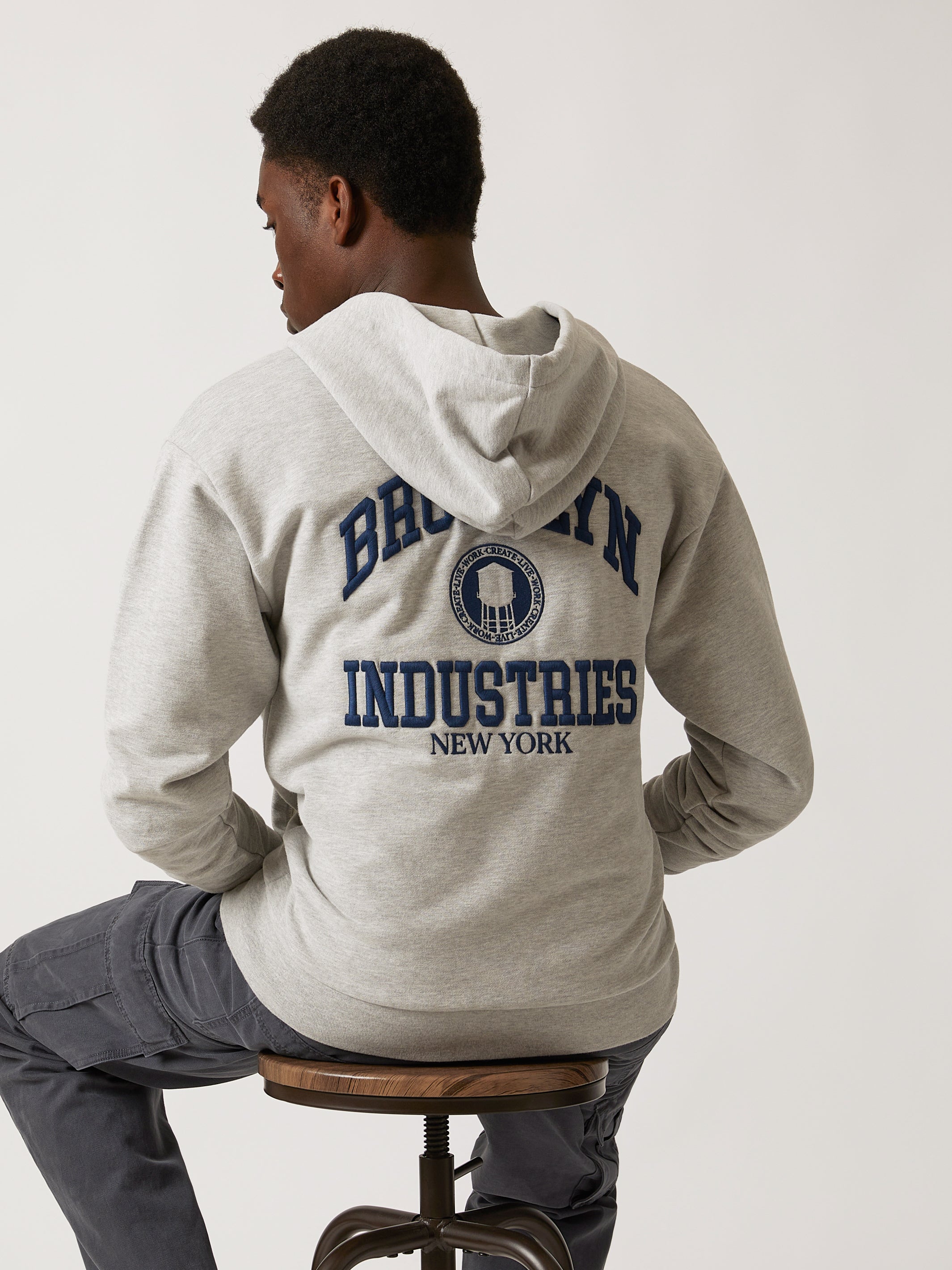 Men's Heritage Zip-Up Hoodie in Grey Melange - BROOKLYN INDUSTRIES