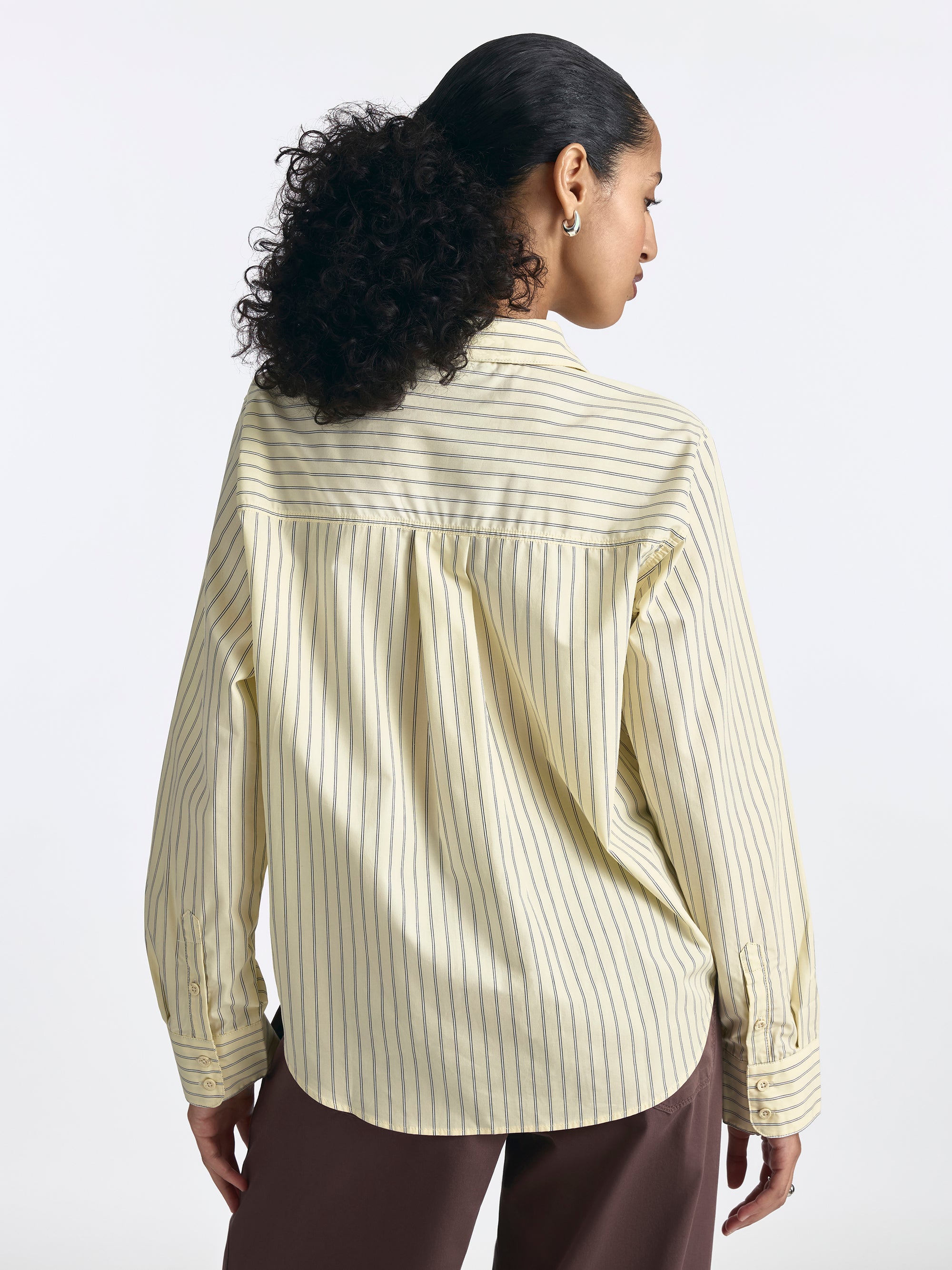 Women's Long Sleeve Striped Shirt in Pastel Yellow Stripe - BROOKLYN INDUSTRIES