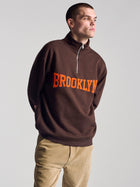 Men's Campus Half Zip Sweatshirt In Coffee Bean - BROOKLYN INDUSTRIES