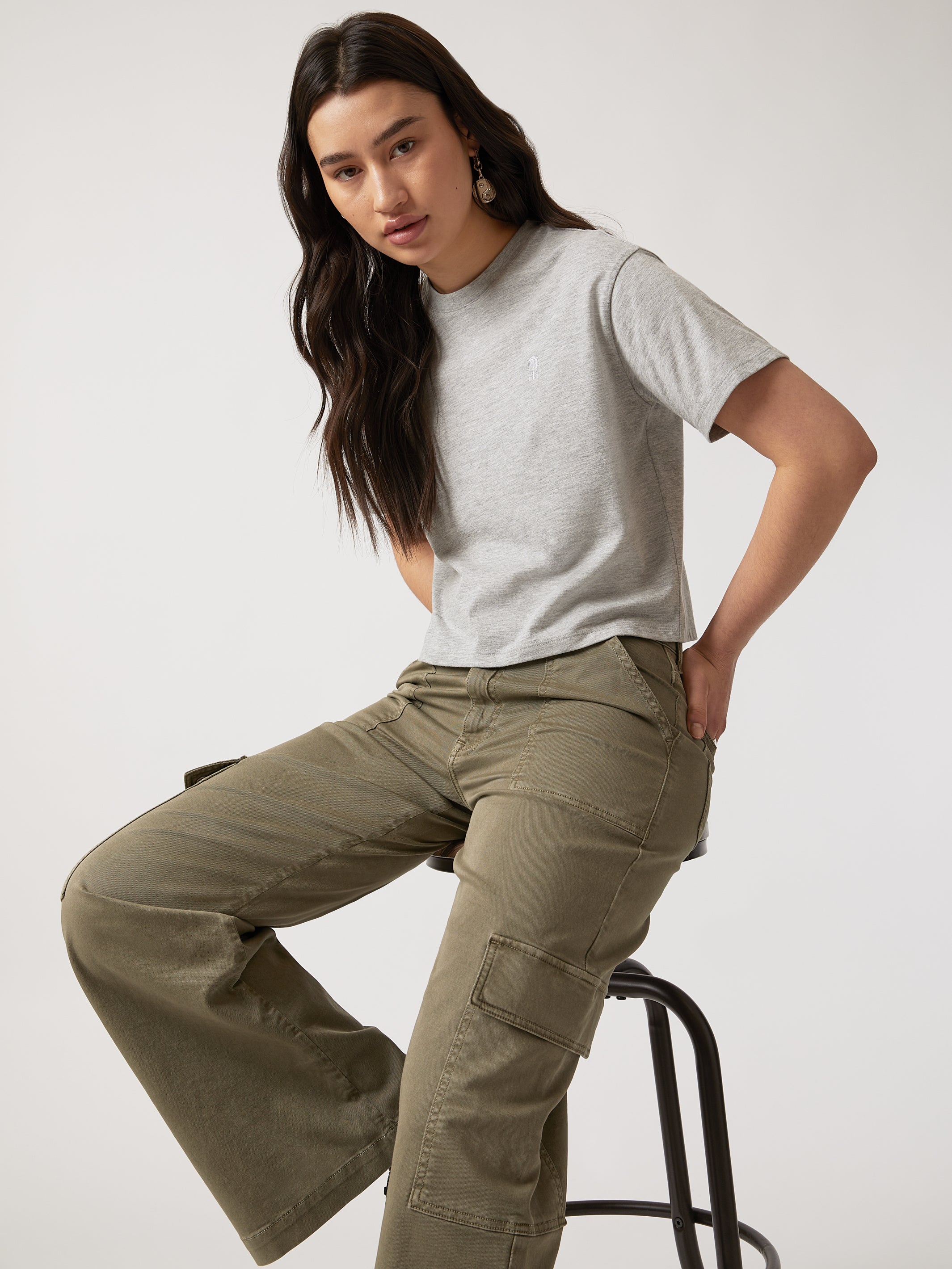 Women's Water Tower Crop T-shirt in Grey Melange - BROOKLYN INDUSTRIES