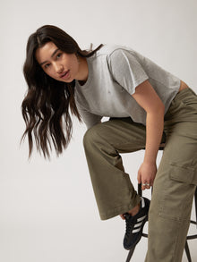 Women's Water Tower Crop T-shirt in Grey Melange - BROOKLYN INDUSTRIES