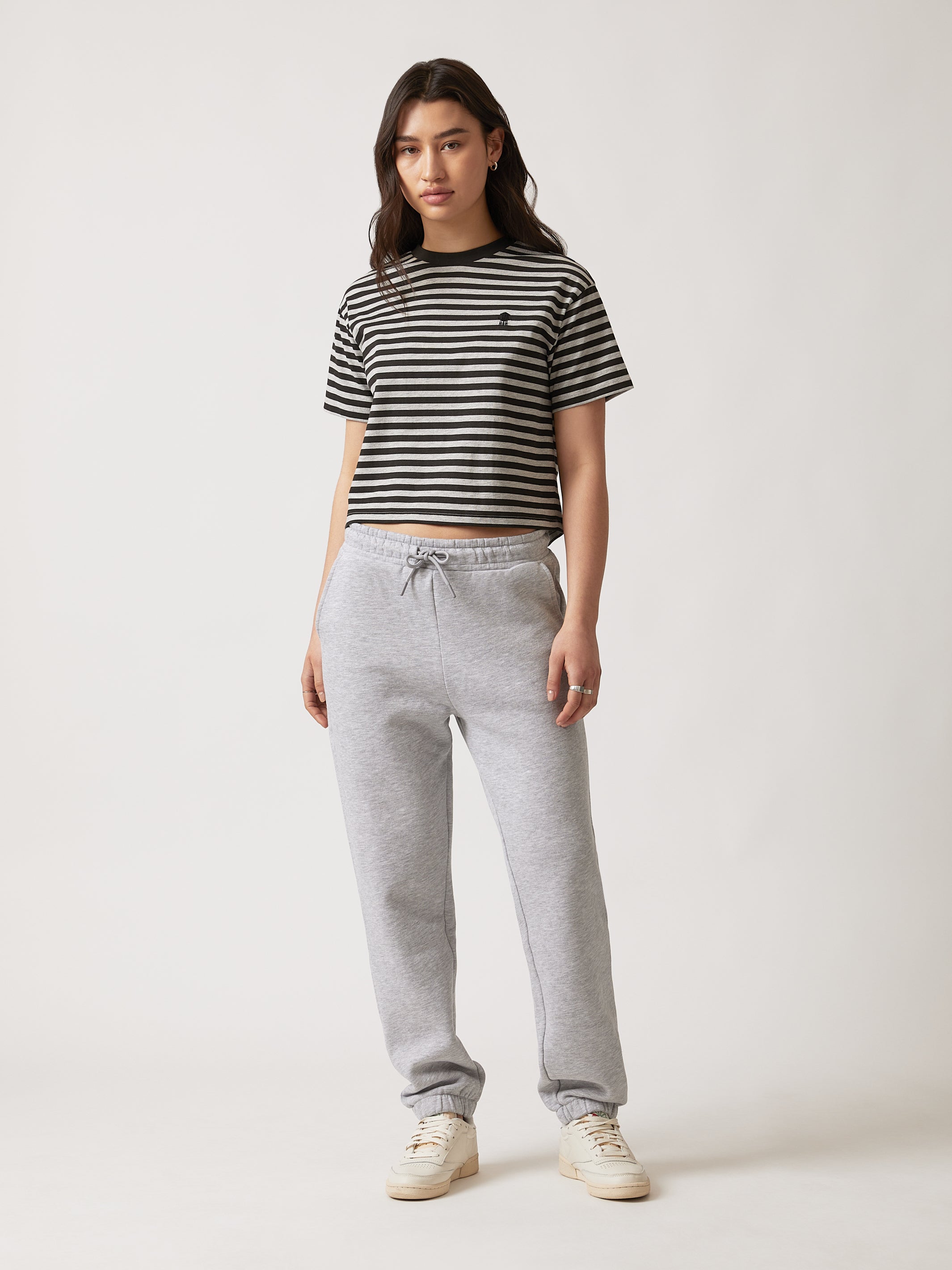 Women's Water Tower Stripe T-shirt in Grey Melange - BROOKLYN INDUSTRIES