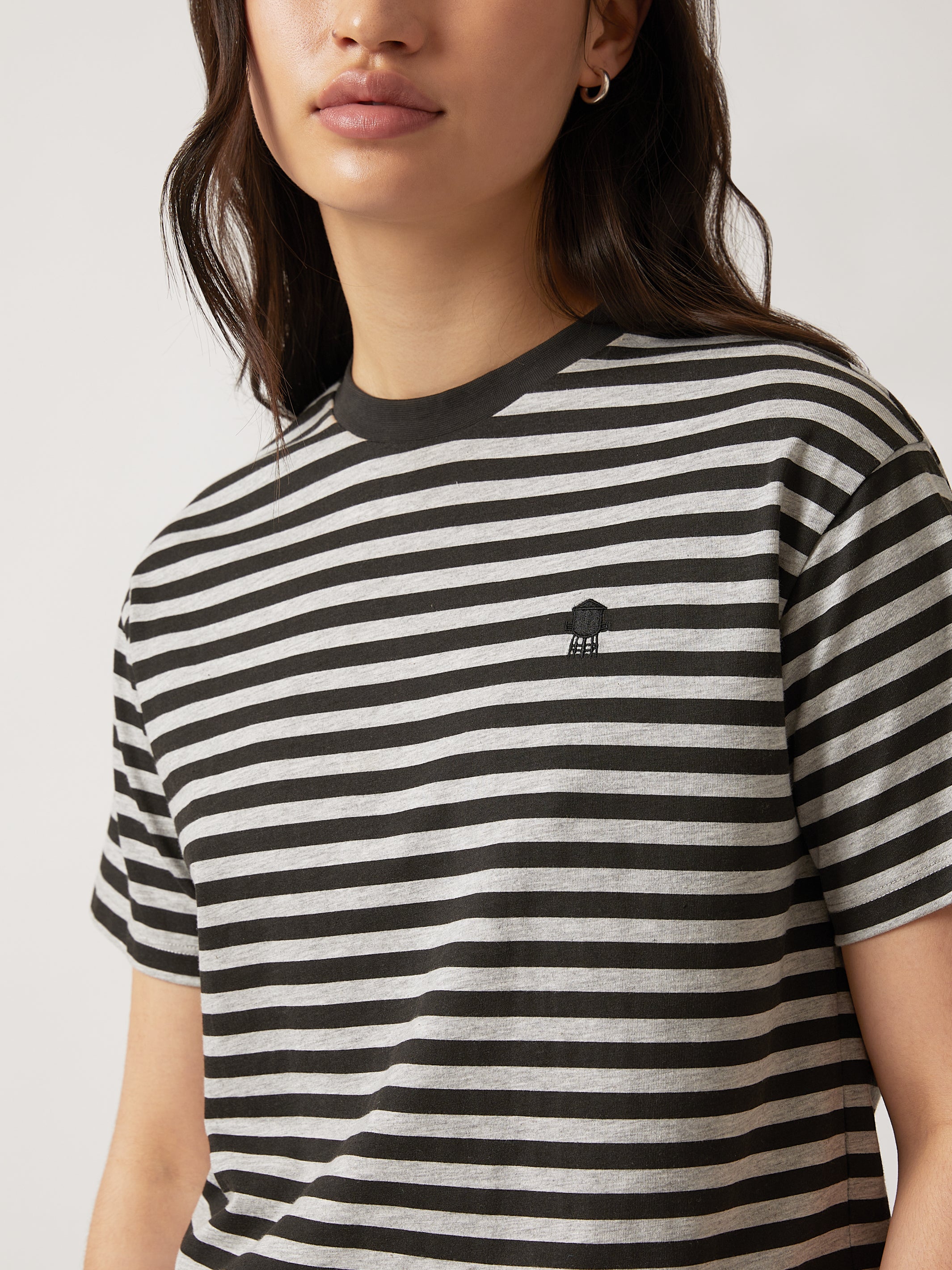 Women's Water Tower Stripe T-shirt in Grey Melange - BROOKLYN INDUSTRIES