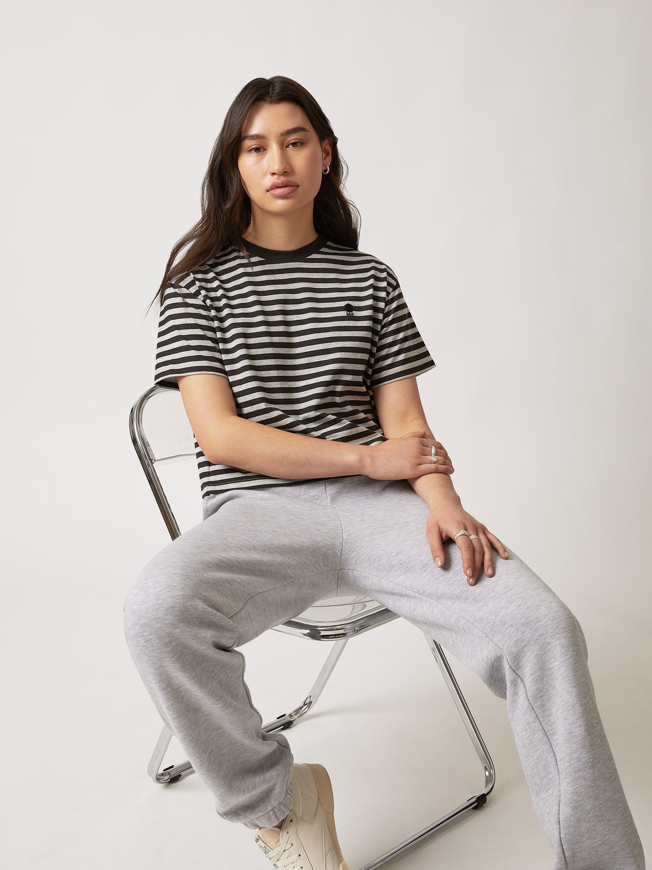 Women's Water Tower Stripe T-shirt in Grey Melange - BROOKLYN INDUSTRIES