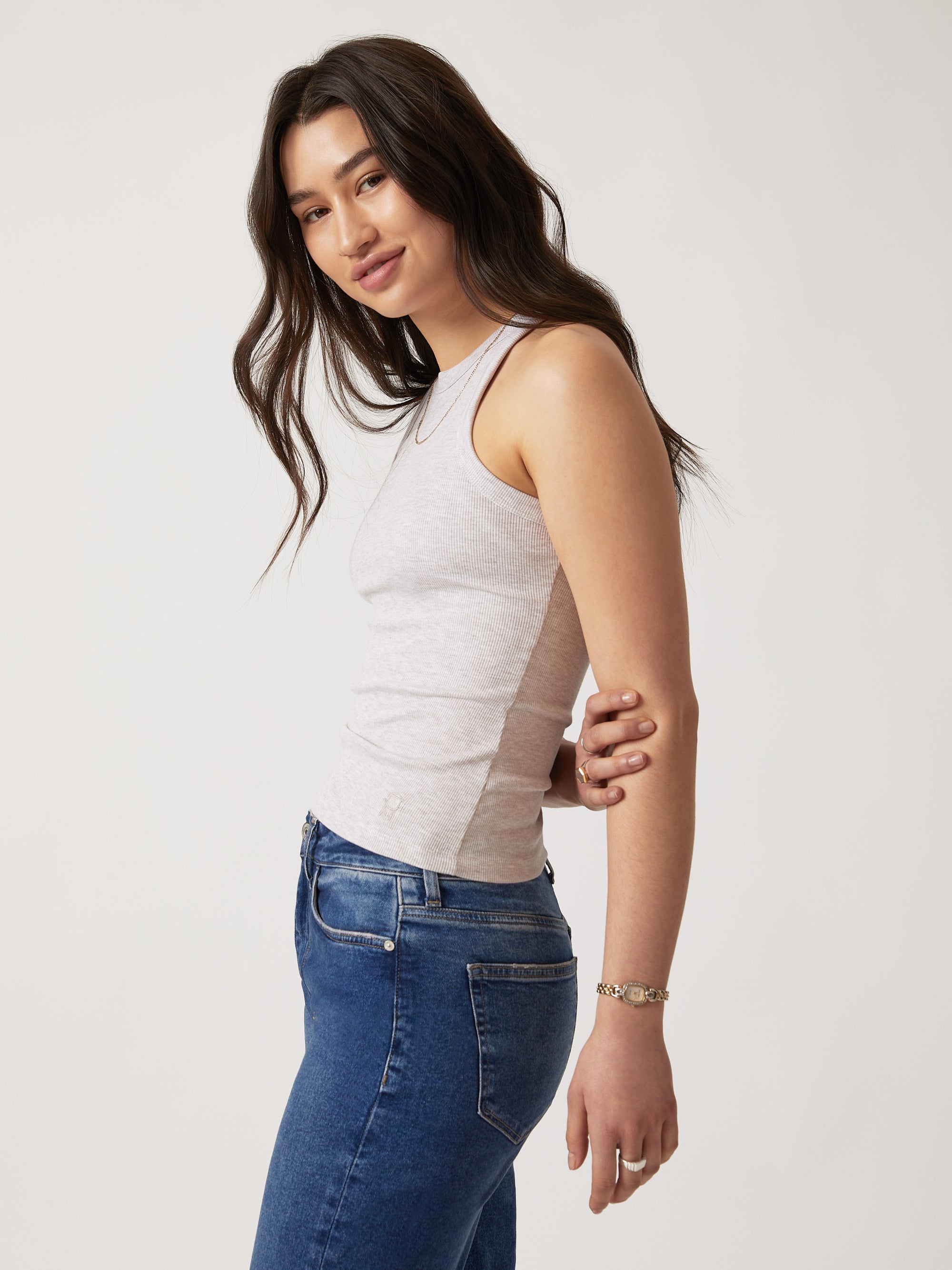 Women's Water Tower Tank Top in Oat Melange - BROOKLYN INDUSTRIES