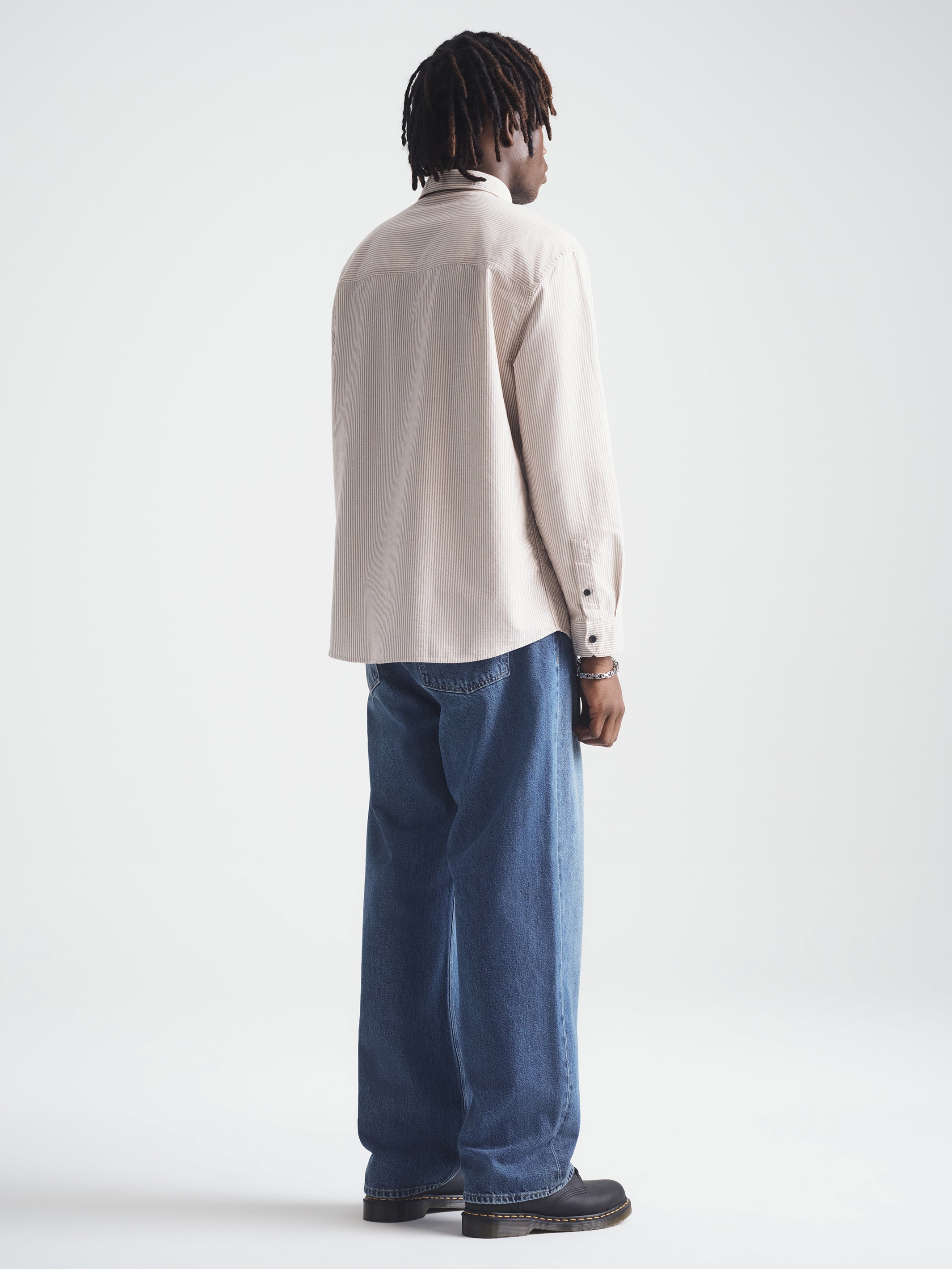 Men's Long Sleeve Striped Shirt in Burgundy Stripe - BROOKLYN INDUSTRIES