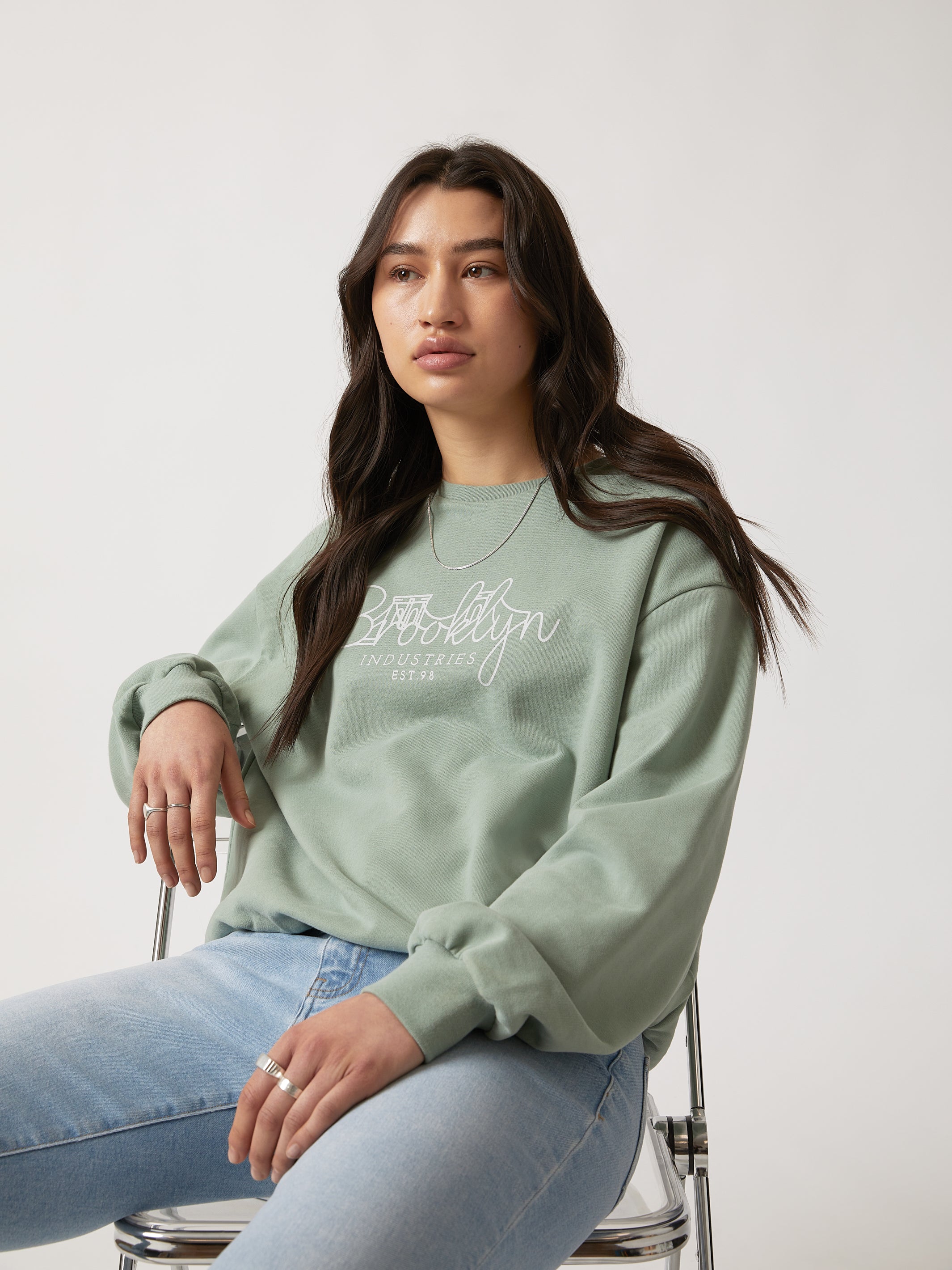 Women's Brooklyn Bridge Sweatshirt in Green Milieu - BROOKLYN INDUSTRIES