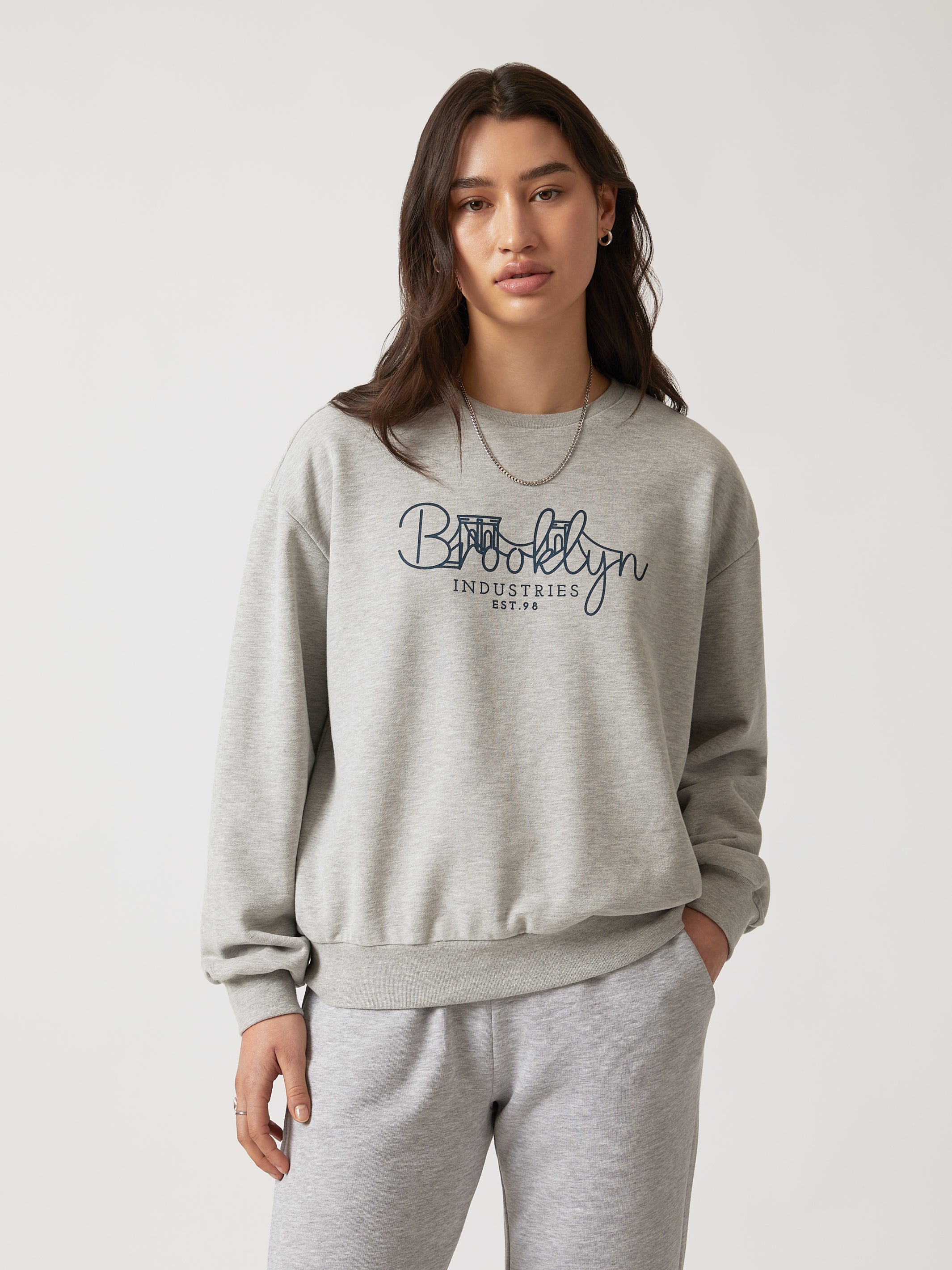 Women's Brooklyn Bridge Sweatshirt in Grey Melange - BROOKLYN INDUSTRIES