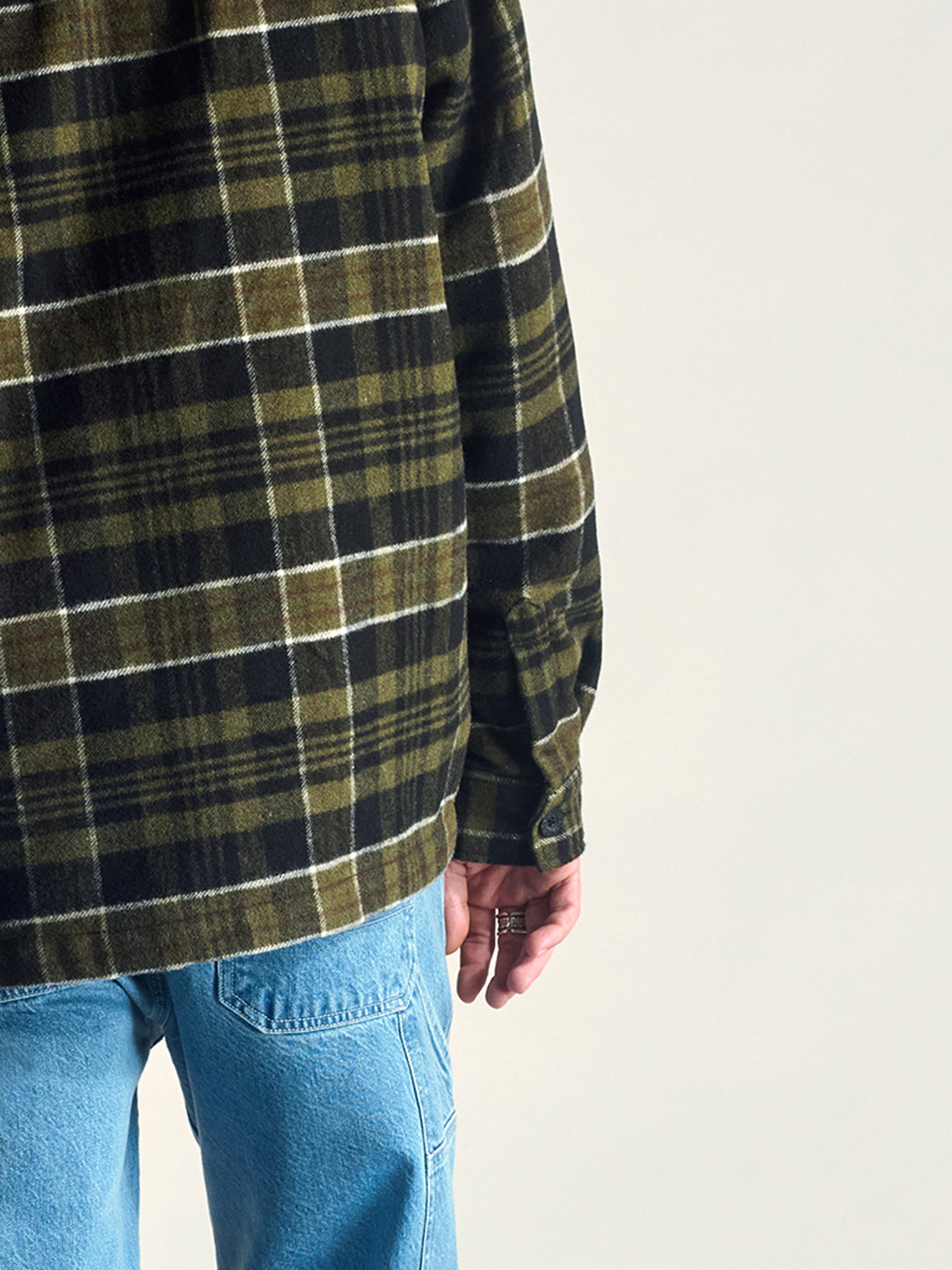 Men's Overshirt In Kombu Green Check - BROOKLYN INDUSTRIES