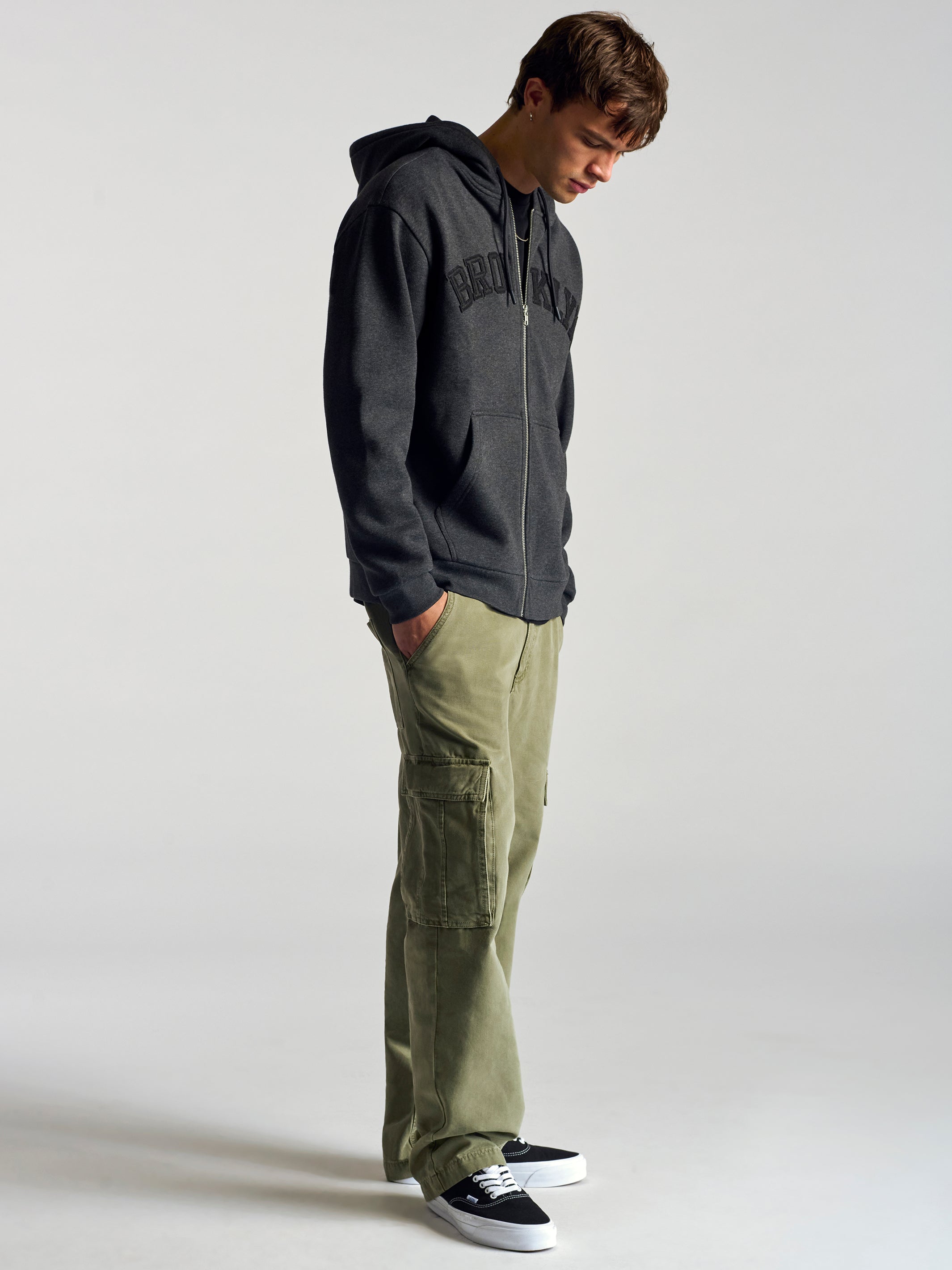 Men's Campus Zip Up Sweatshirt In Dark Grey Melange - BROOKLYN INDUSTRIES