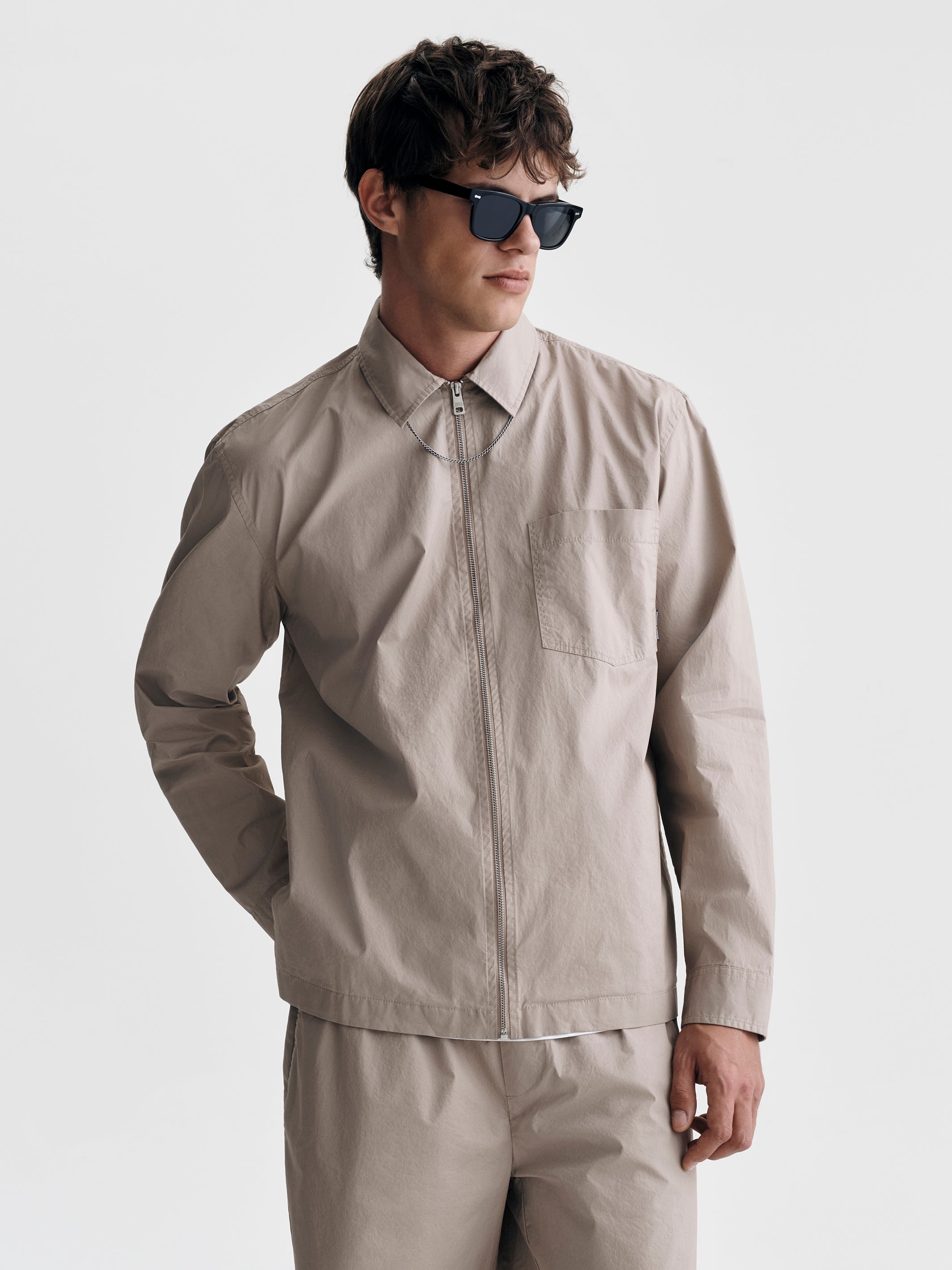 Brooklyn Industries Men's Oversized Zip-Up Overshirt in Shitake