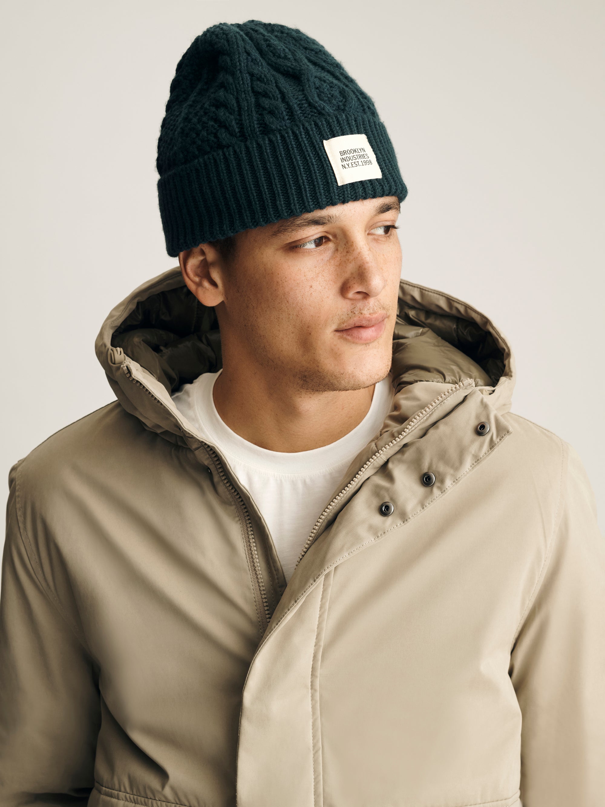 BKI Cable-Knit Beanie in Ponderosa Pine - BROOKLYN INDUSTRIES