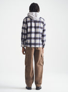 Men's Hooded Plaid Overshirt in Black Iris Check - BROOKLYN INDUSTRIES
