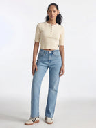 Women's Ribbed Henley T-Shirt in Transparent Yellow - BROOKLYN INDUSTRIES