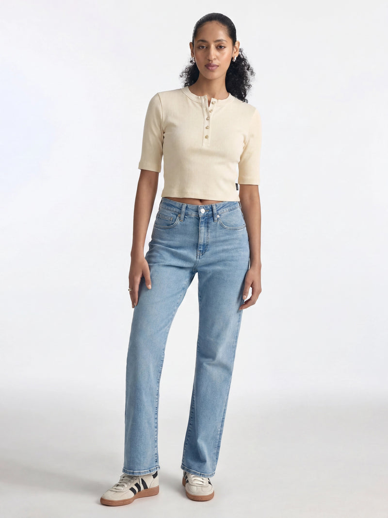 Women's Ribbed Henley T-Shirt in Transparent Yellow - BROOKLYN INDUSTRIES