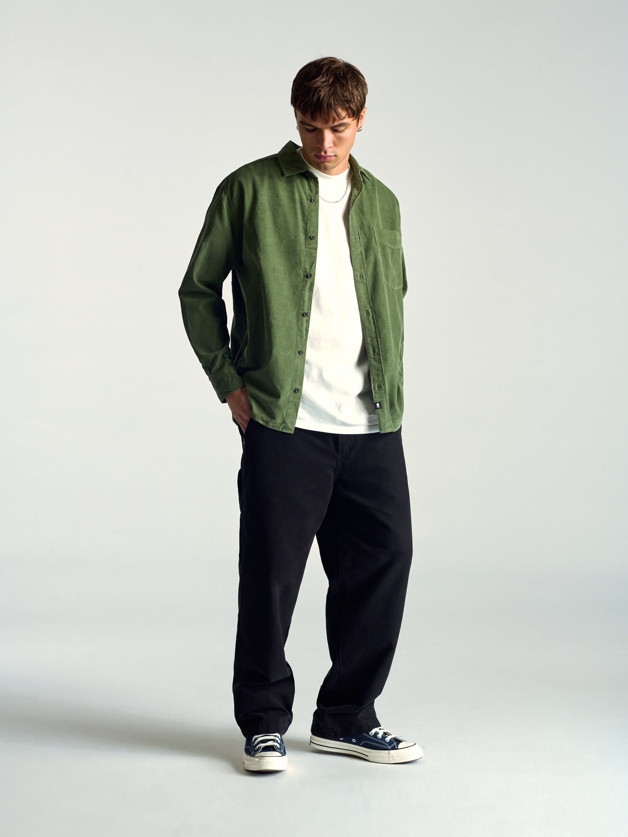 Men's Long Sleeve Corduroy Shirt In Agave Green - BROOKLYN INDUSTRIES