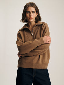 Women's Half Zip Waffle Sweater in Kelp - BROOKLYN INDUSTRIES