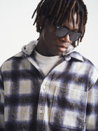 Men's Hooded Plaid Overshirt in Black Iris Check - BROOKLYN INDUSTRIES