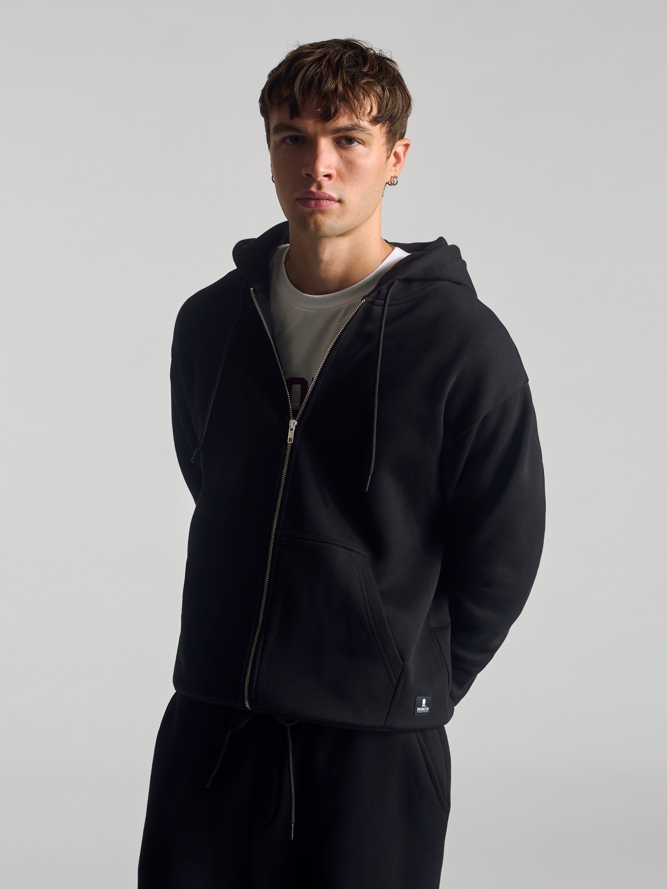 Men's Montrose Zip Up Hooded Sweatshirt In Black - BROOKLYN INDUSTRIES