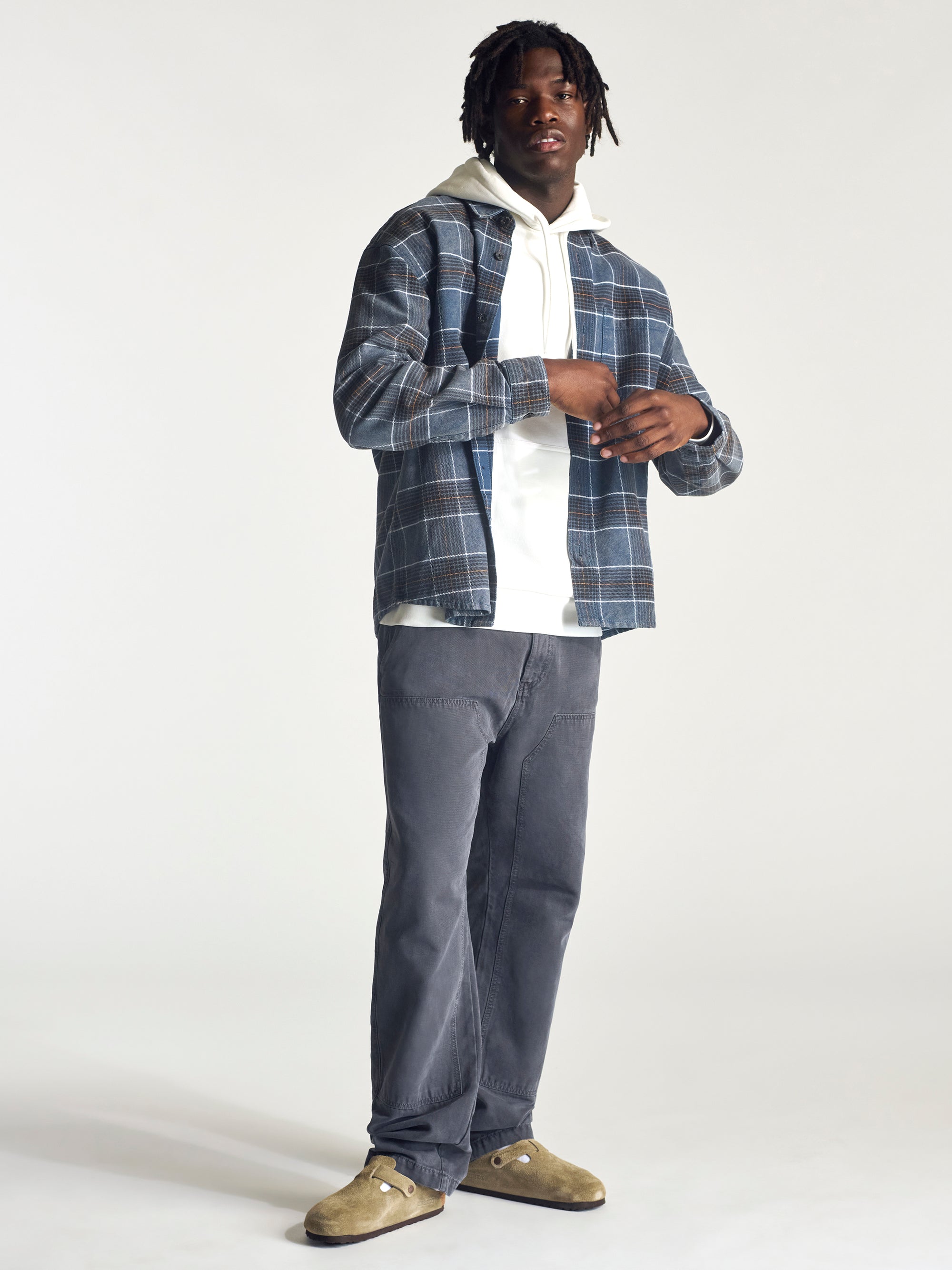 Men's Overshirt In Dark Denim Check - BROOKLYN INDUSTRIES