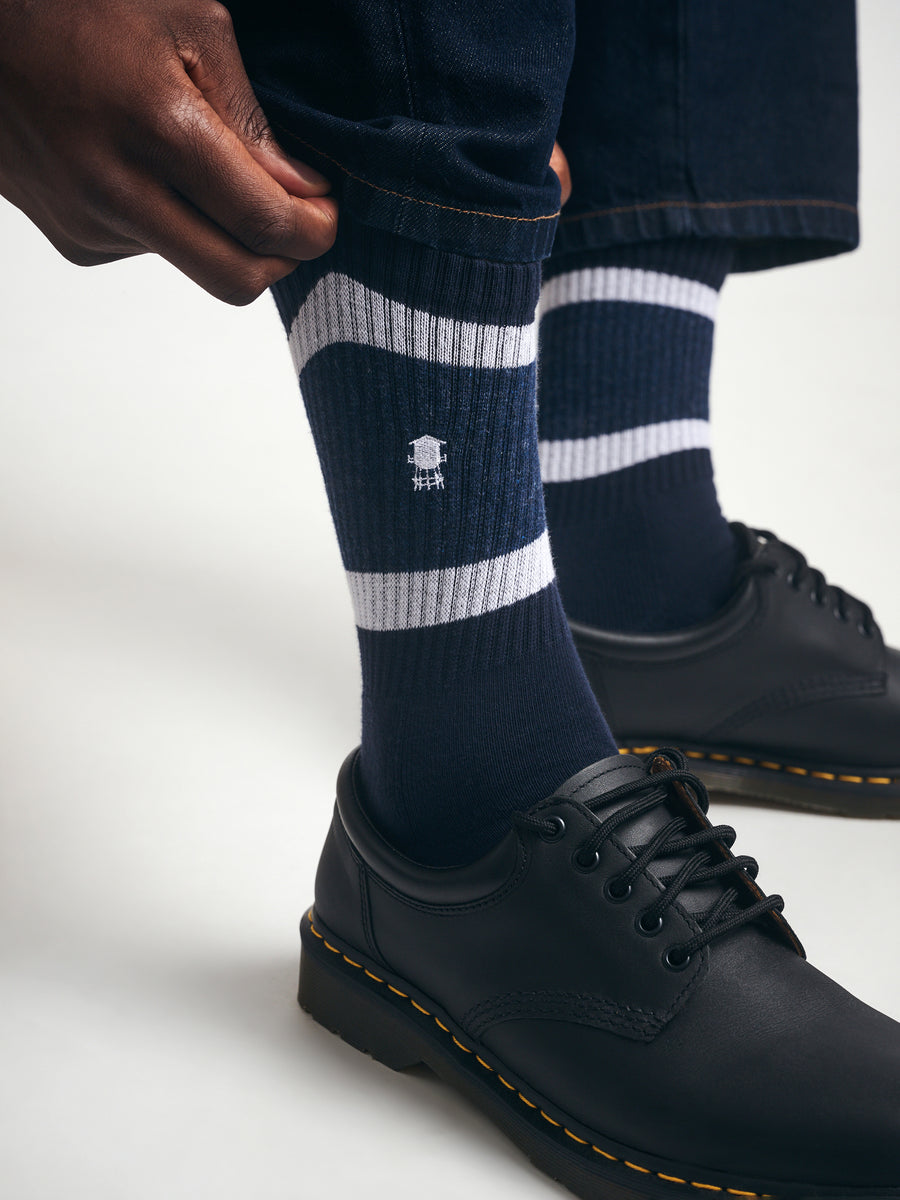 Men's Varsity Water Tower Socks in Black - BROOKLYN INDUSTRIES