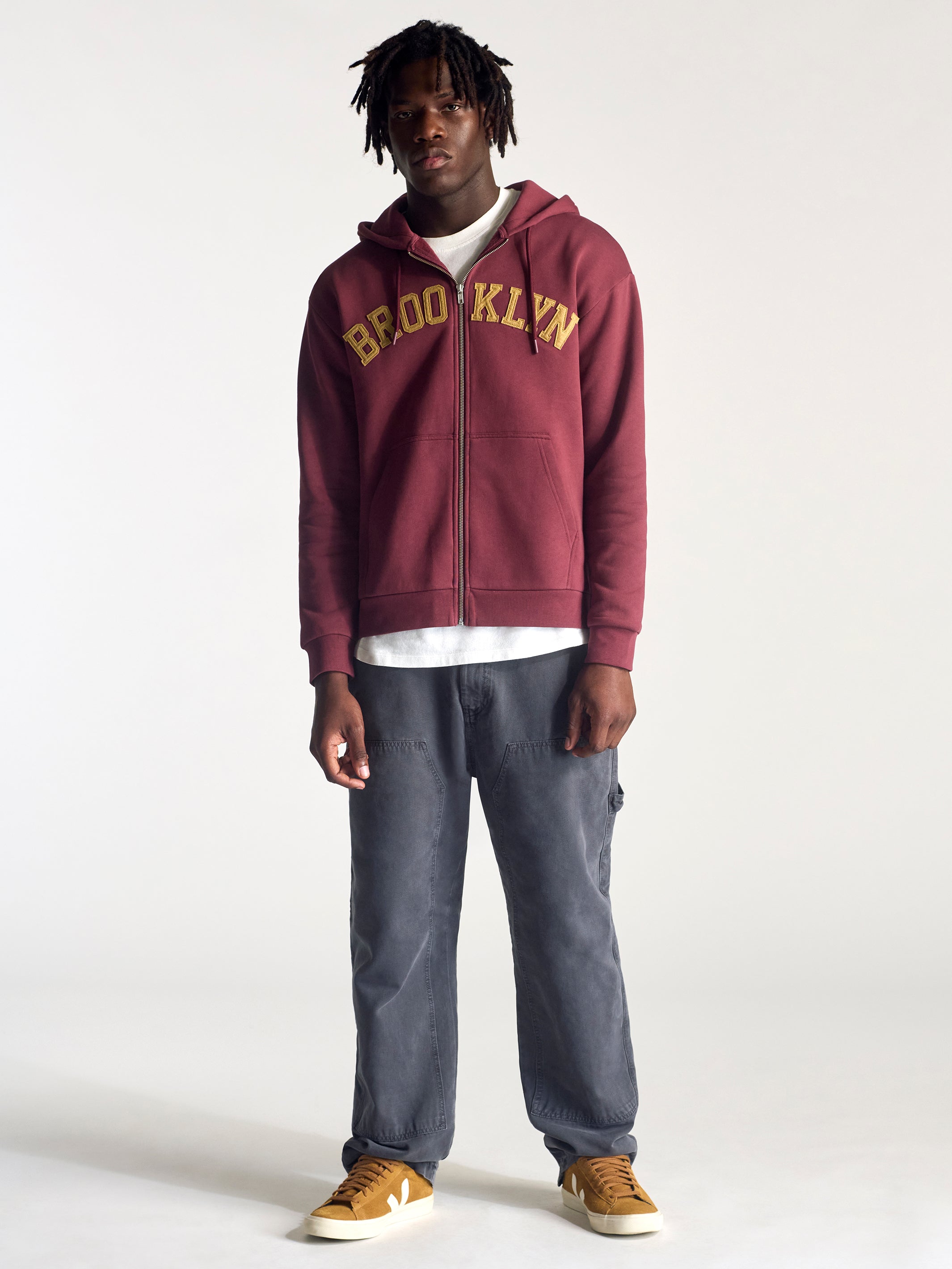 Men's Campus Zip Up Sweatshirt In Brick - BROOKLYN INDUSTRIES