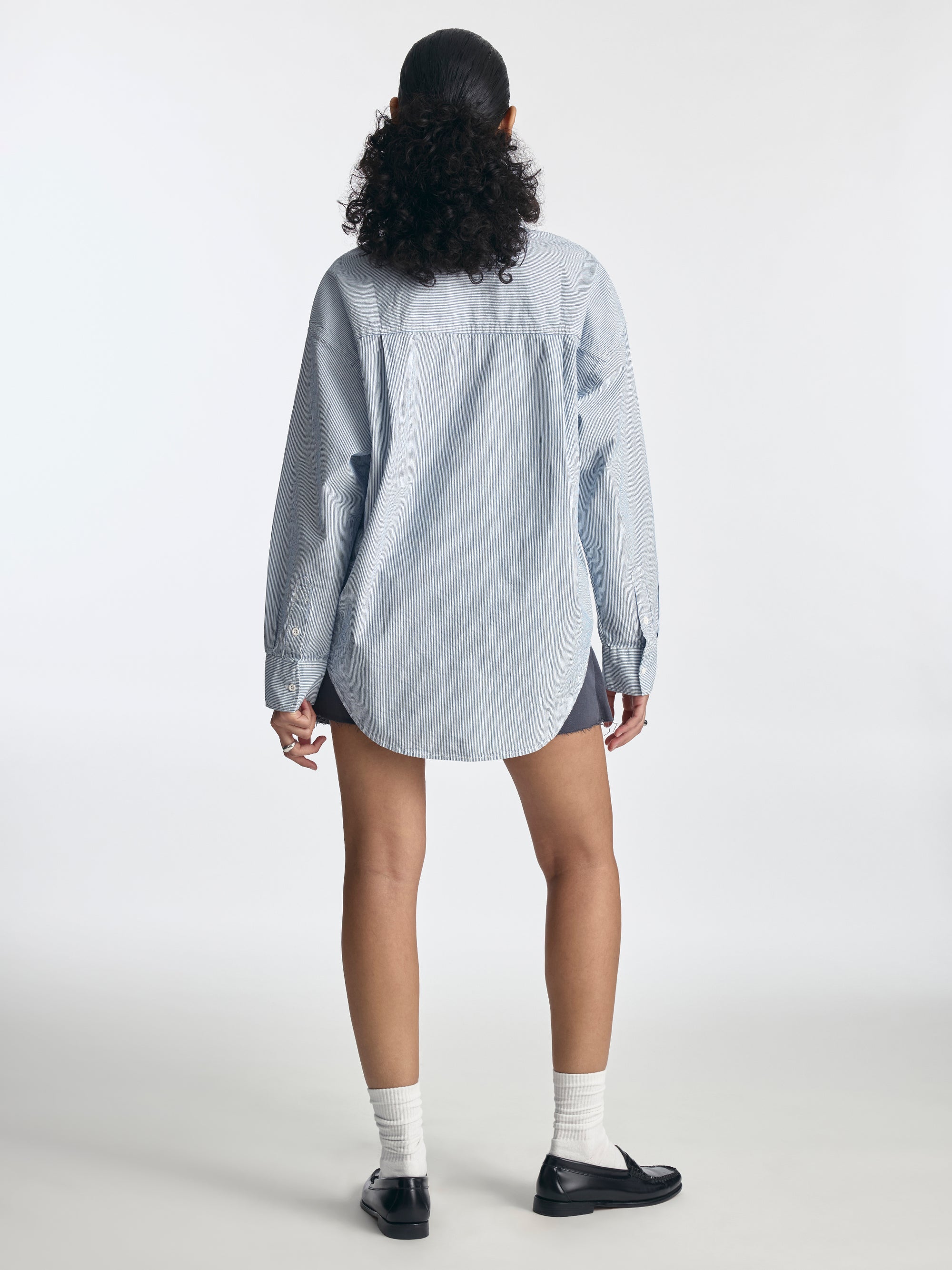 Women's Oversized Long Sleeve Striped Shirt in Blue - BROOKLYN INDUSTRIES