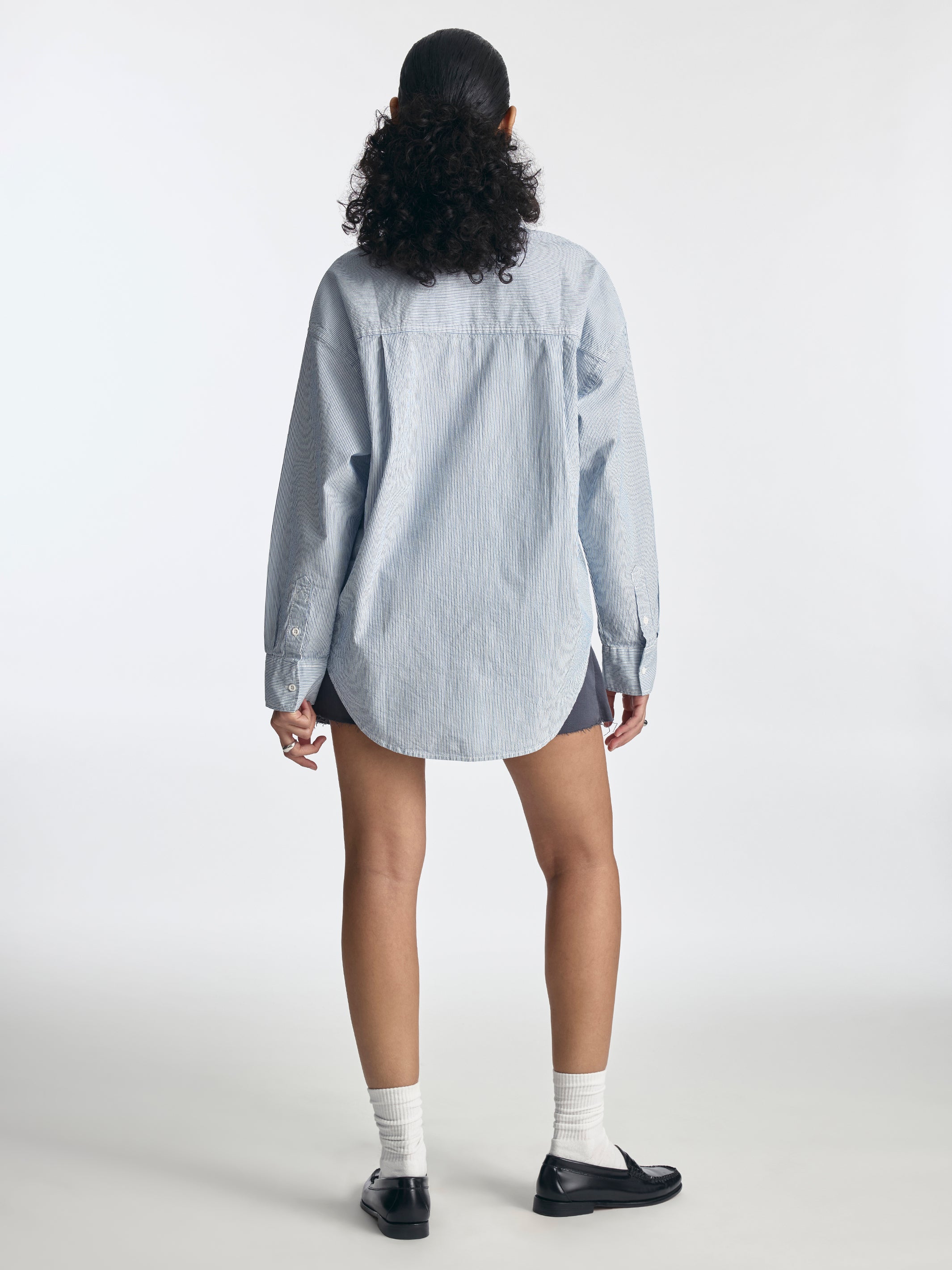 Women's Oversized Long Sleeve Striped Shirt in Blue - BROOKLYN INDUSTRIES