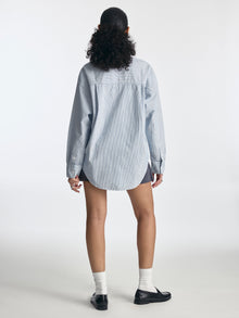 Women's Oversized Long Sleeve Striped Shirt in Blue - BROOKLYN INDUSTRIES
