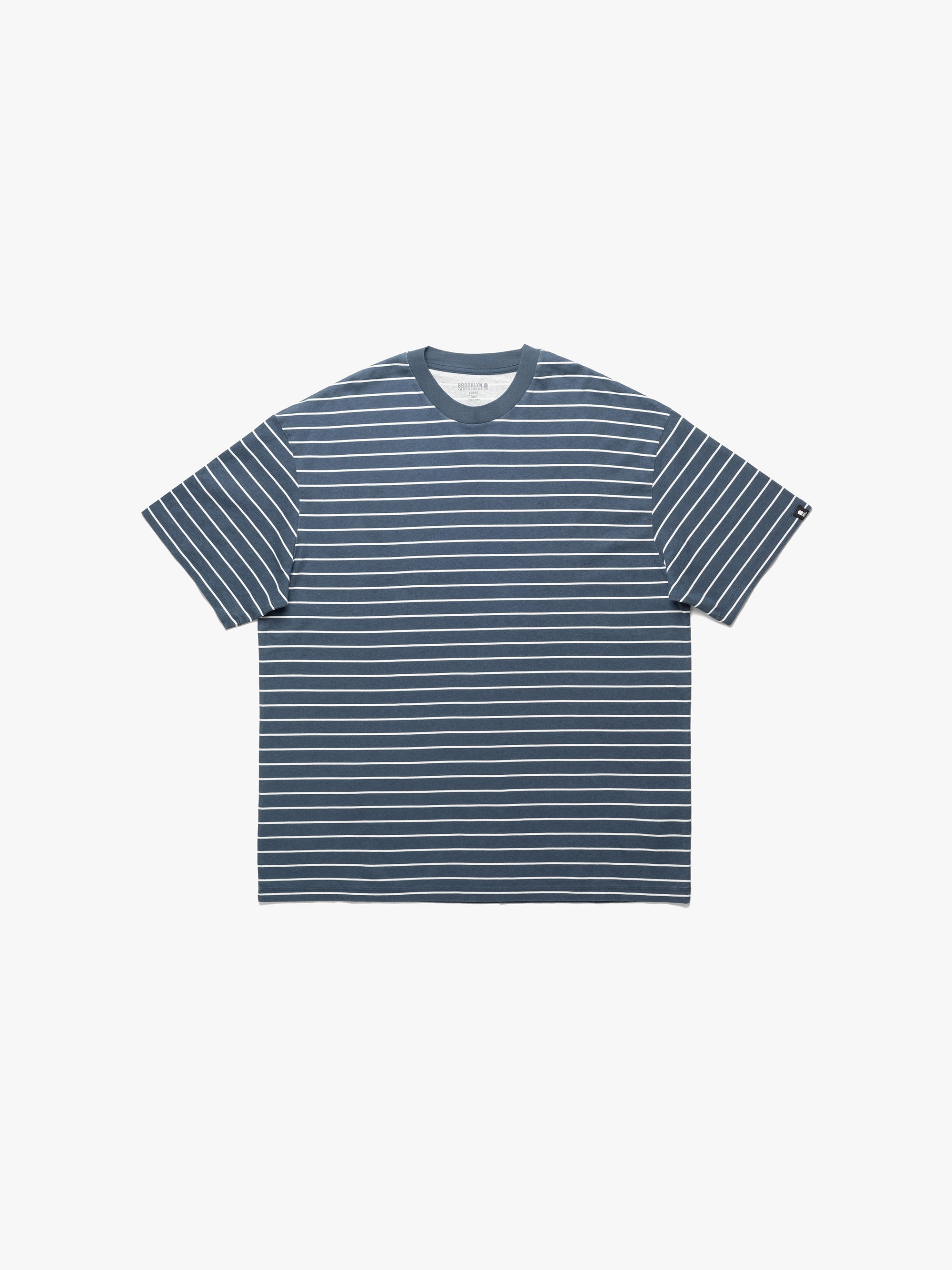 Men's Crew Neck Stripe T-Shirt In Dark Denim - BROOKLYN INDUSTRIES