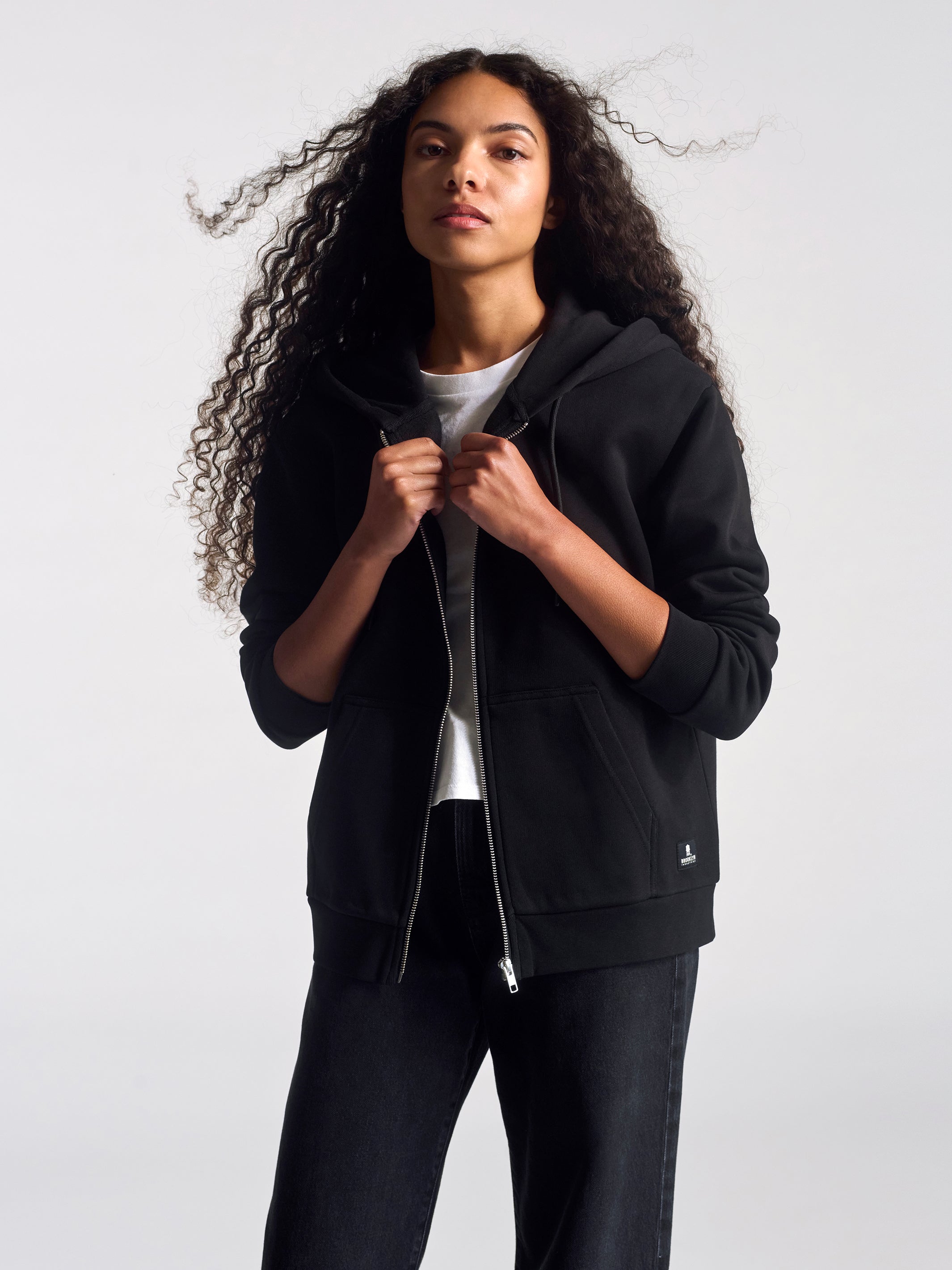 Women's Montrose Zip Up Hooded Sweatshirt In Black - BROOKLYN INDUSTRIES