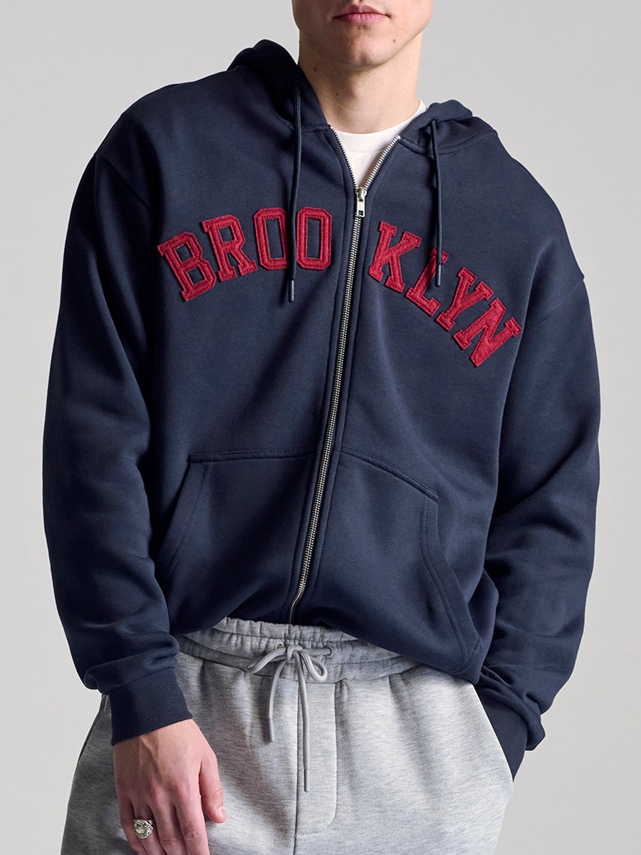 Men's Campus Zip Up Sweatshirt In Navy - BROOKLYN INDUSTRIES