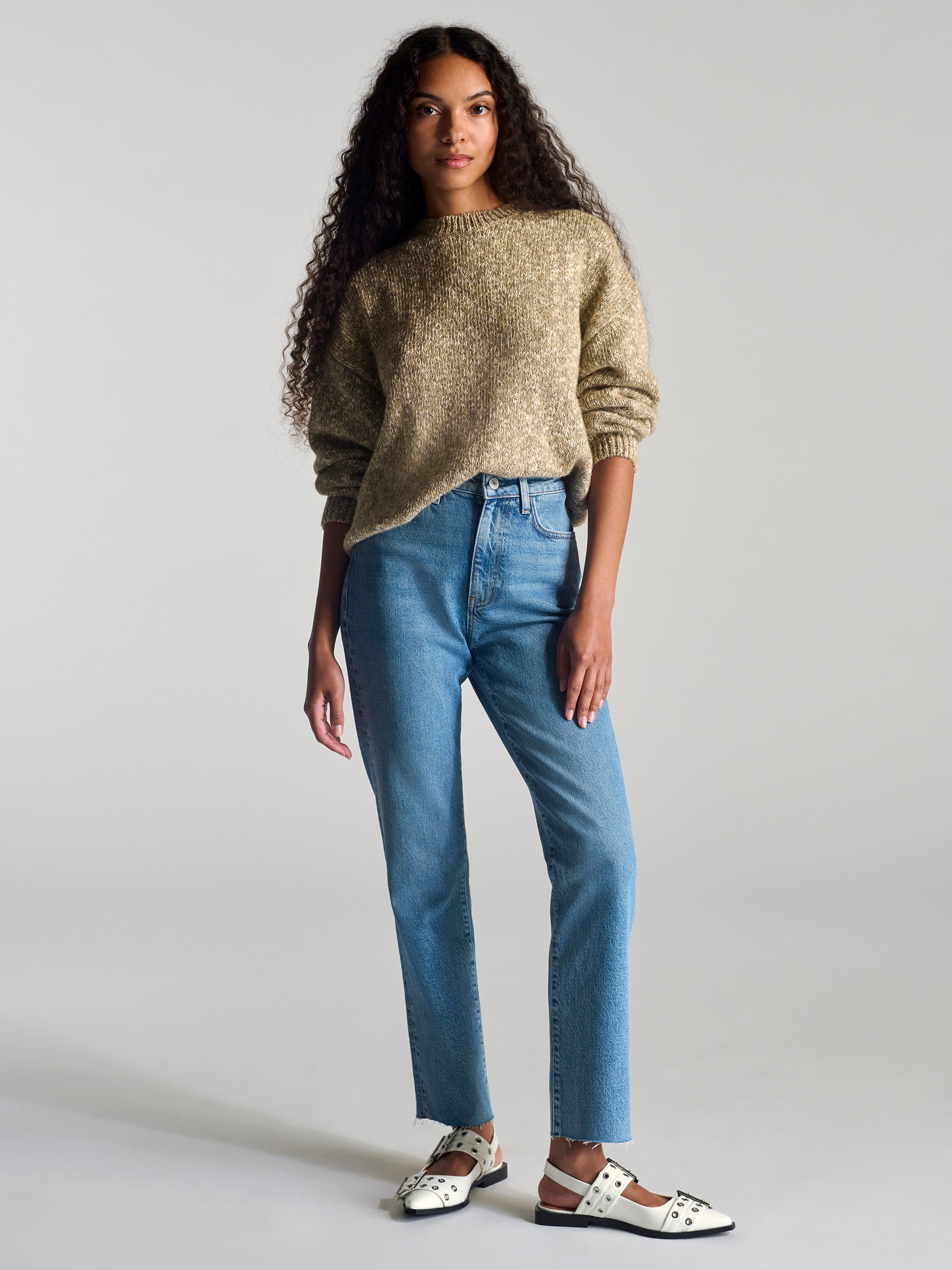 Women's Crew Neck Sweater In Oatmeal Melange - BROOKLYN INDUSTRIES