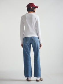 Women's Cropped Henley T-Shirt in White - BROOKLYN INDUSTRIES