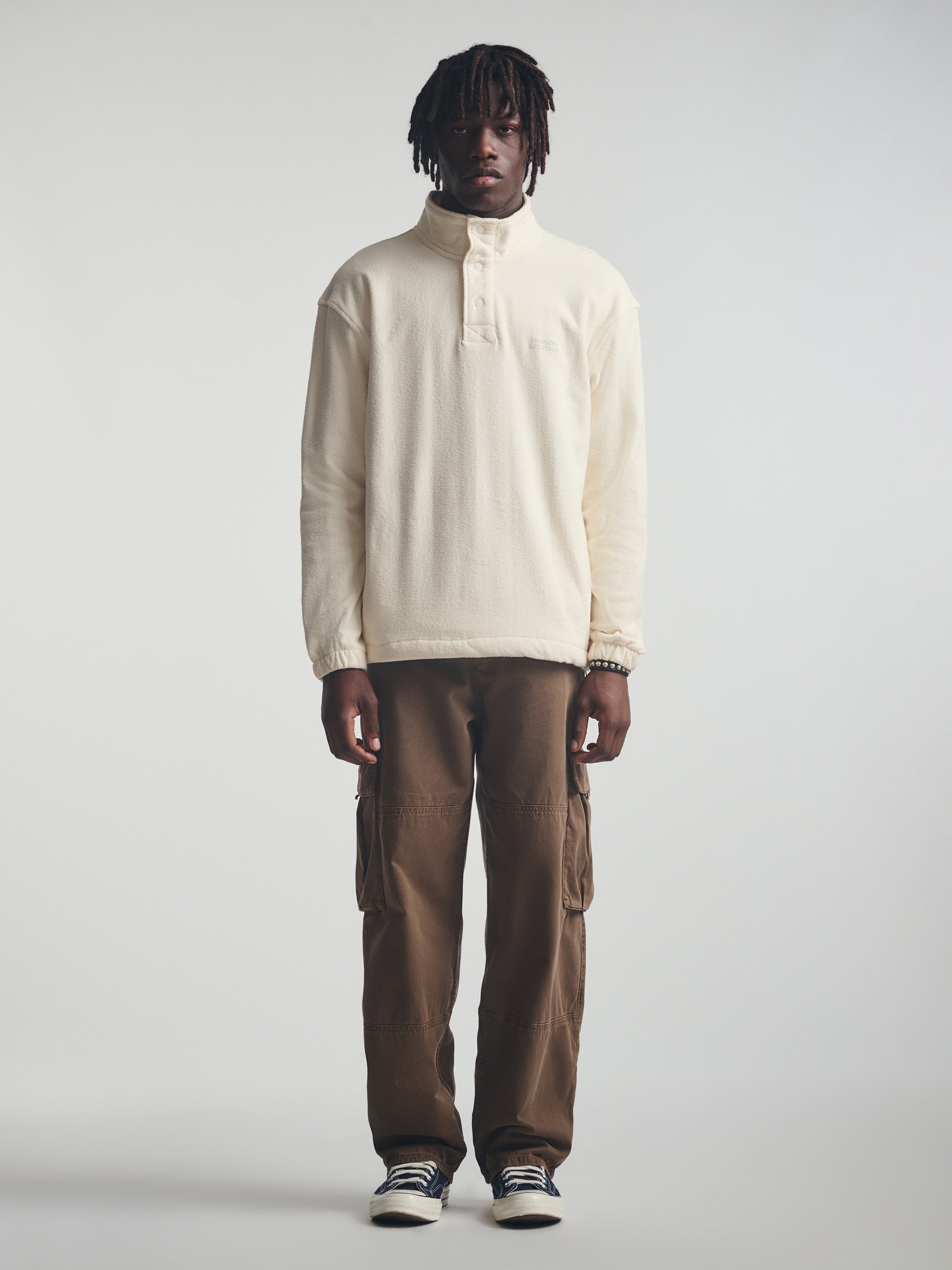 Men's Brooklyn Half Buttoned Sweatshirt in Turtledove - BROOKLYN INDUSTRIES