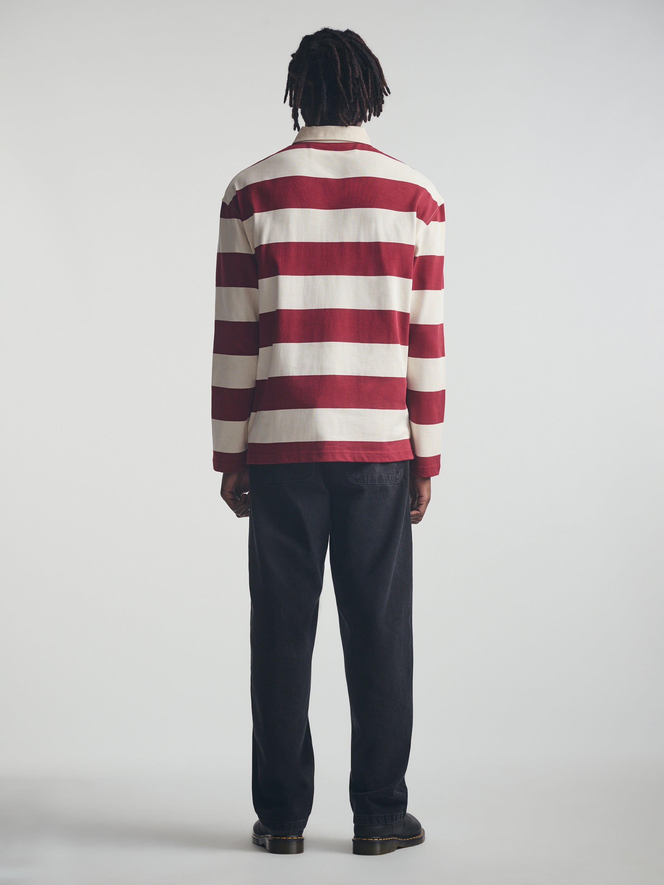 Men's Brooklyn Long Sleeve Striped Rugby T-Shirt in Biking Red Striped - BROOKLYN INDUSTRIES