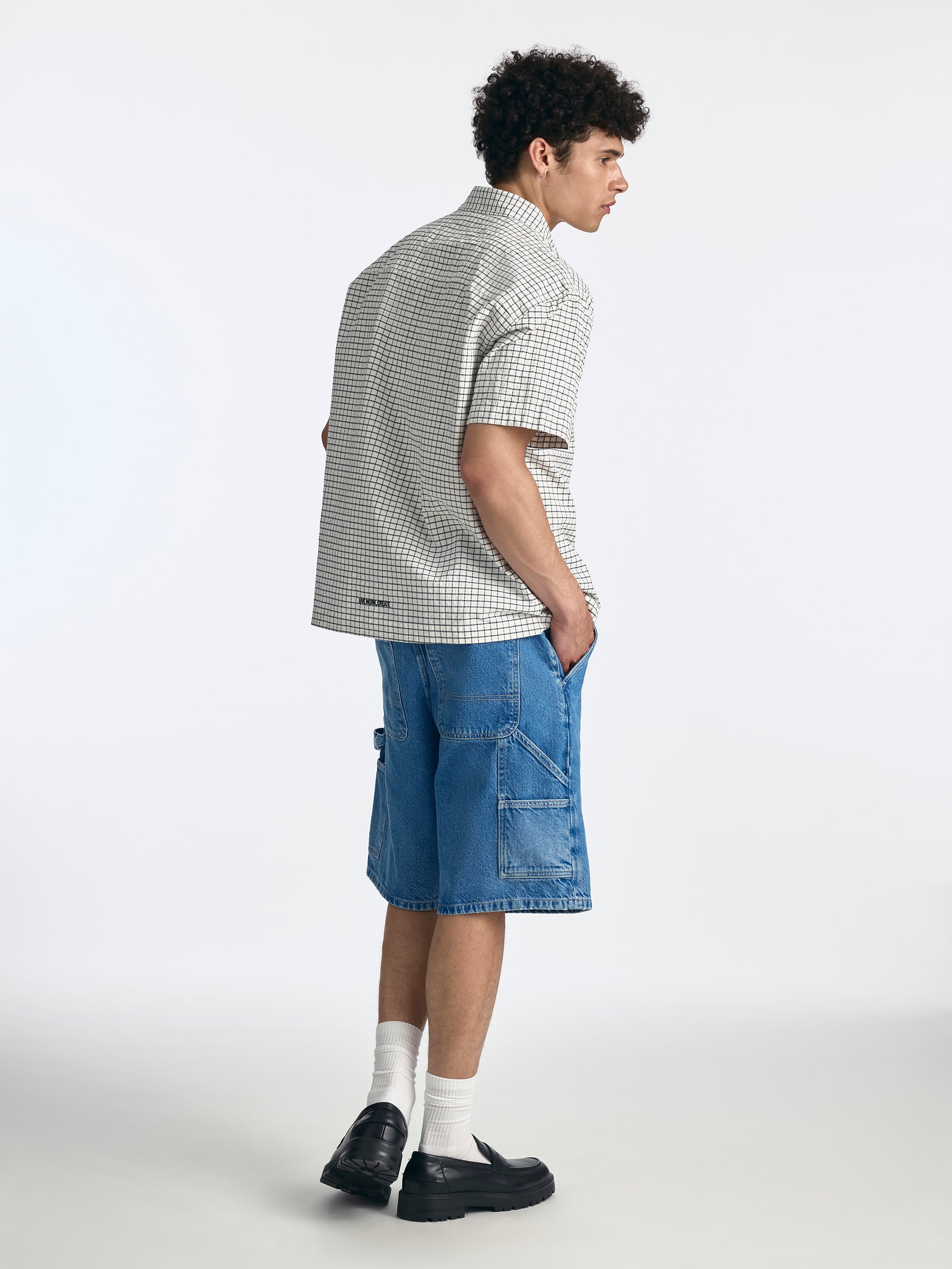 Men's Short Sleeve Plaid Shirt in Beige Check - BROOKLYN INDUSTRIES