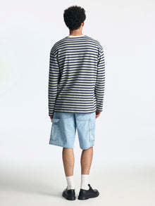 Men's Logo Long Sleeve Striped T-Shirt in Navy Stripe - BROOKLYN INDUSTRIES