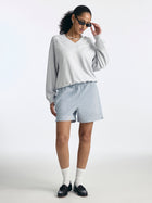 Women's Logo V-Neck Varsity Sweatshirt in Grey Melange - BROOKLYN INDUSTRIES