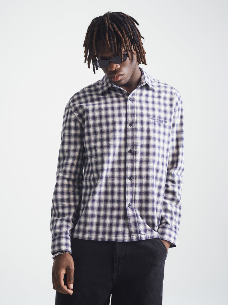 Men's Brooklyn Long Sleeve Plaid Shirt in Black Iris Check