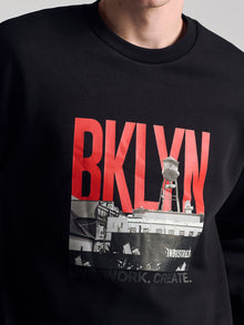 Men's City Printed Crew Neck Sweatshirt In Black - BROOKLYN INDUSTRIES