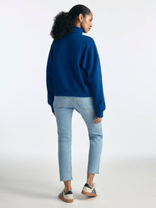 Women's Oversized Brooklyn Half Zip Sweatshirt in Navy Peony - BROOKLYN INDUSTRIES