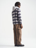 Men's Hooded Plaid Overshirt in Black Iris Check - BROOKLYN INDUSTRIES