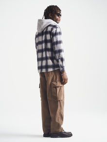 Men's Hooded Plaid Overshirt in Black Iris Check - BROOKLYN INDUSTRIES