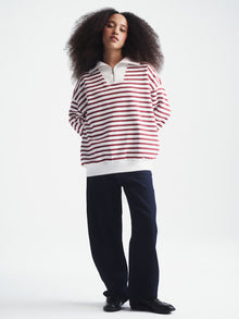 Women's Half Zip Striped Sweatshirt in Biking Red