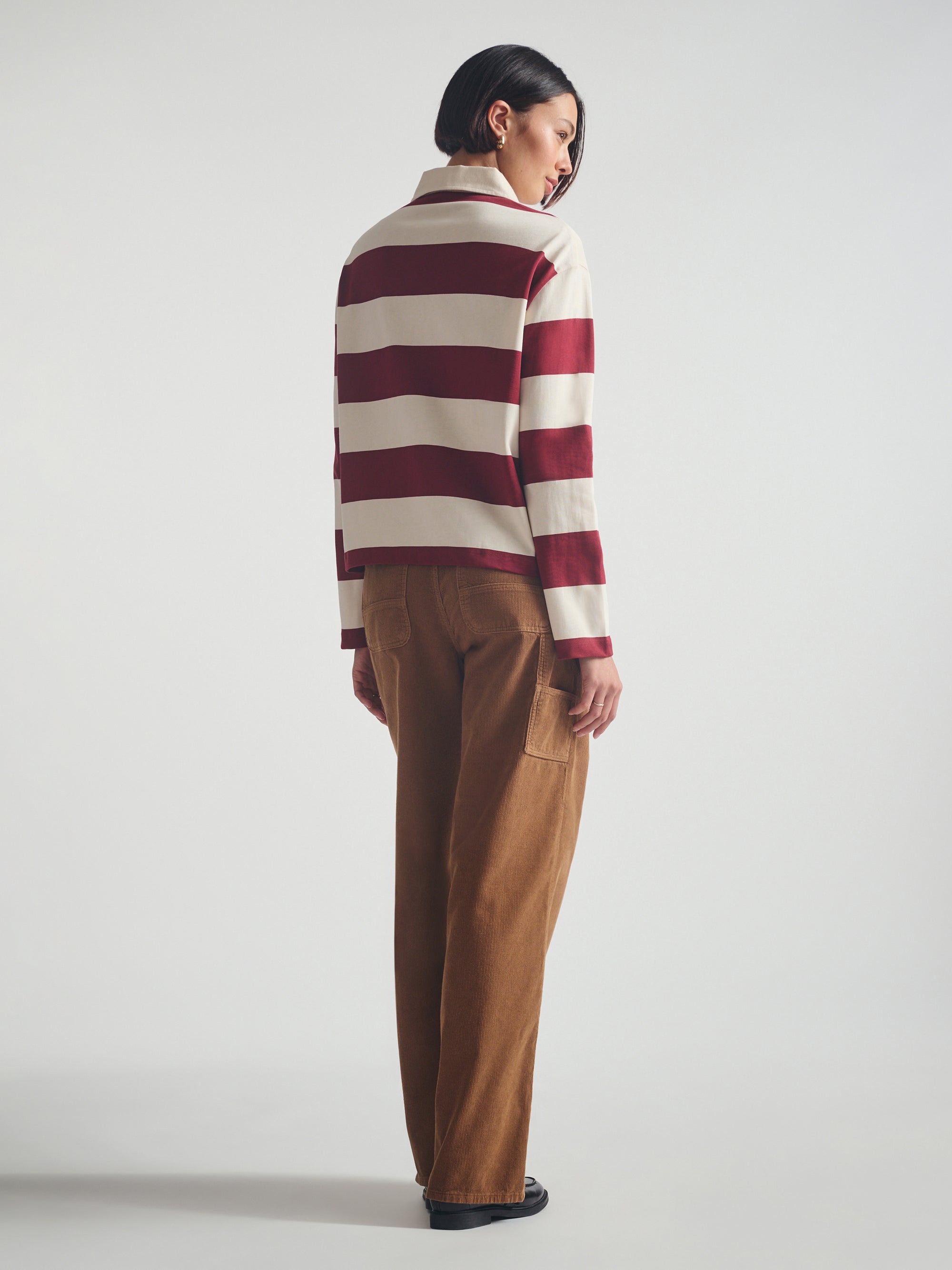 Women's Brooklyn Long Sleeve Striped Rugby T-Shirt in Biking Red Striped